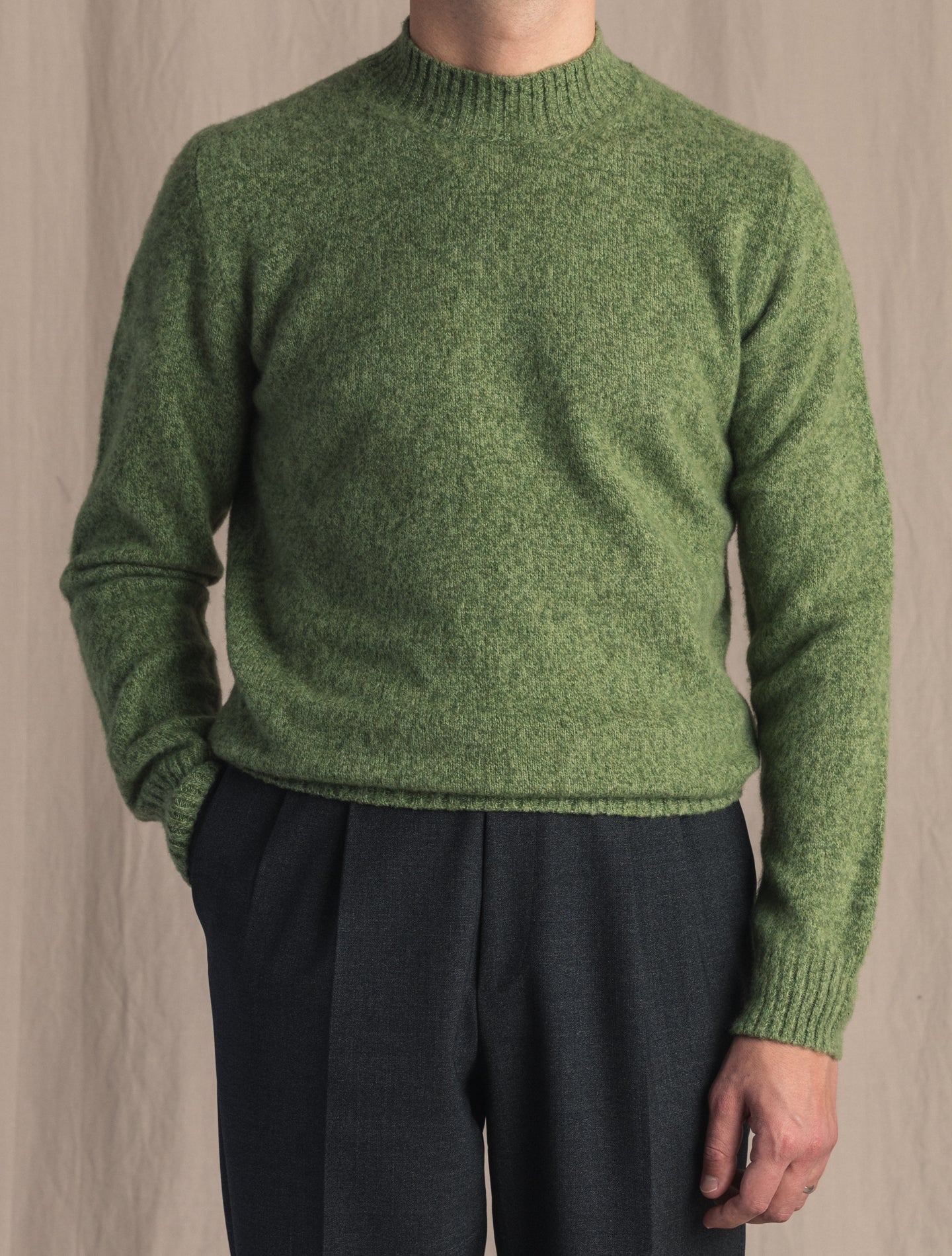 Brushed Wool Cashmere Mockneck Green Gabucci Knitwear 46