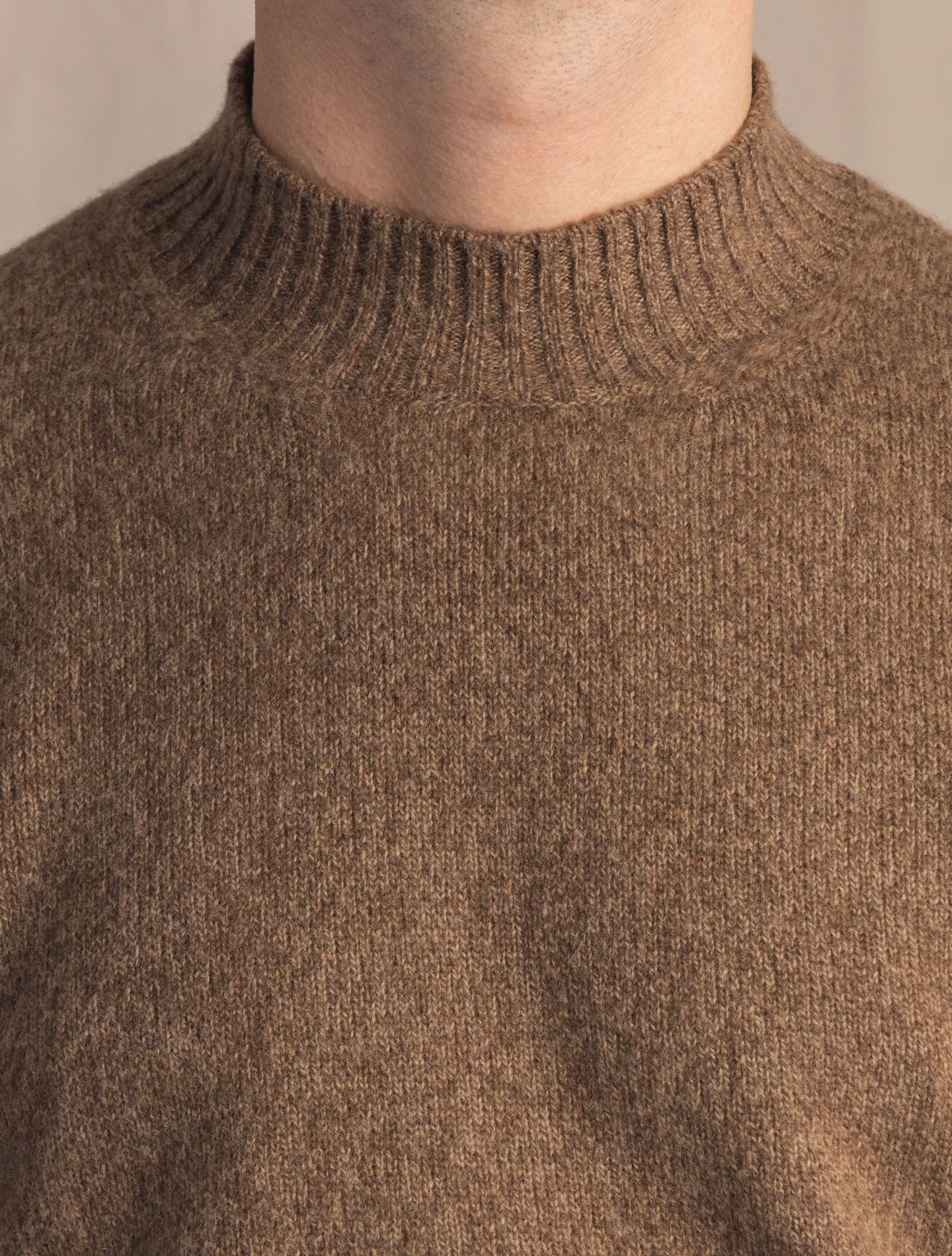 Brushed Wool Cashmere Mockneck Mid Brown Gabucci Knitwear 46