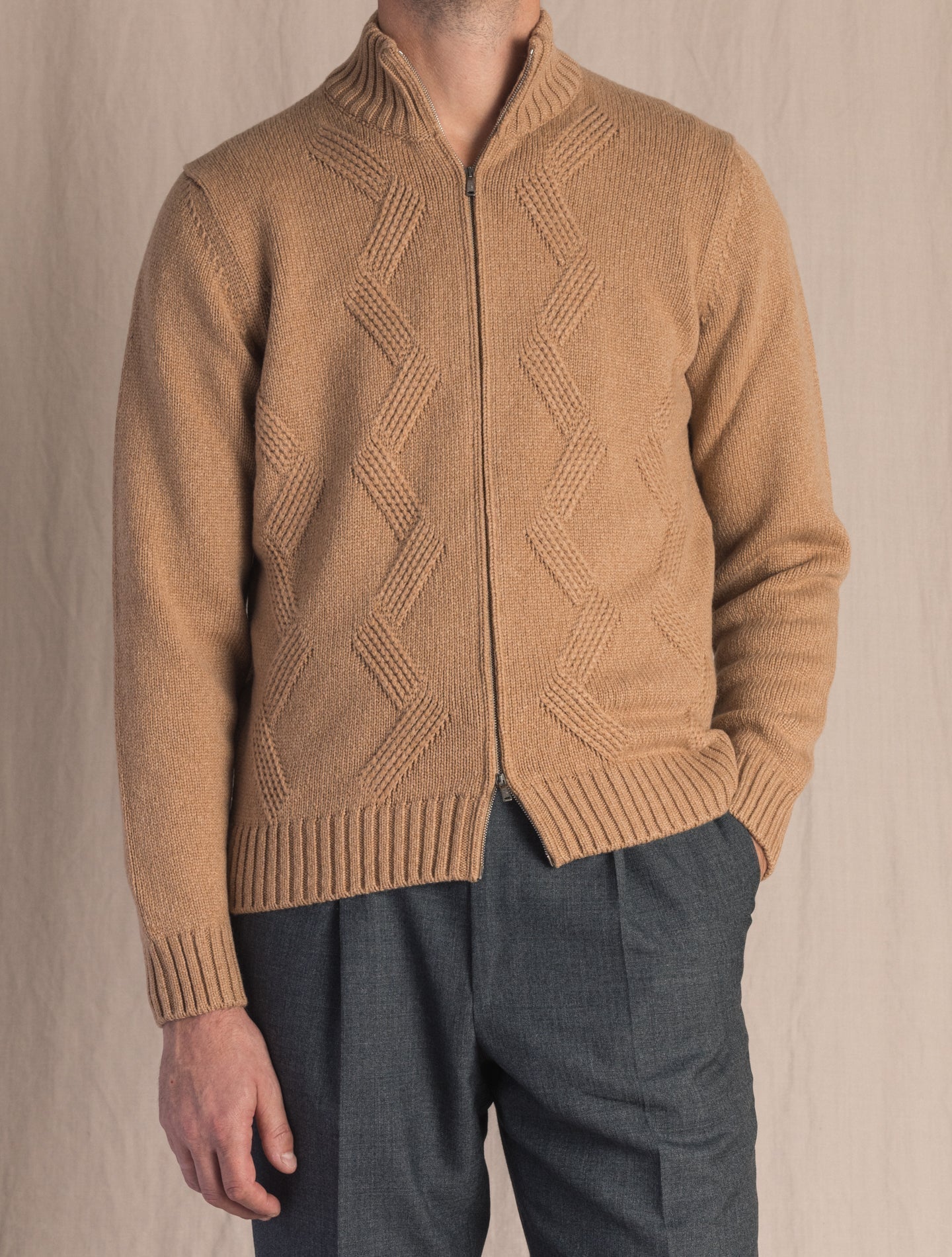 Camel Cashmere Knitted Bomber | Gabucci