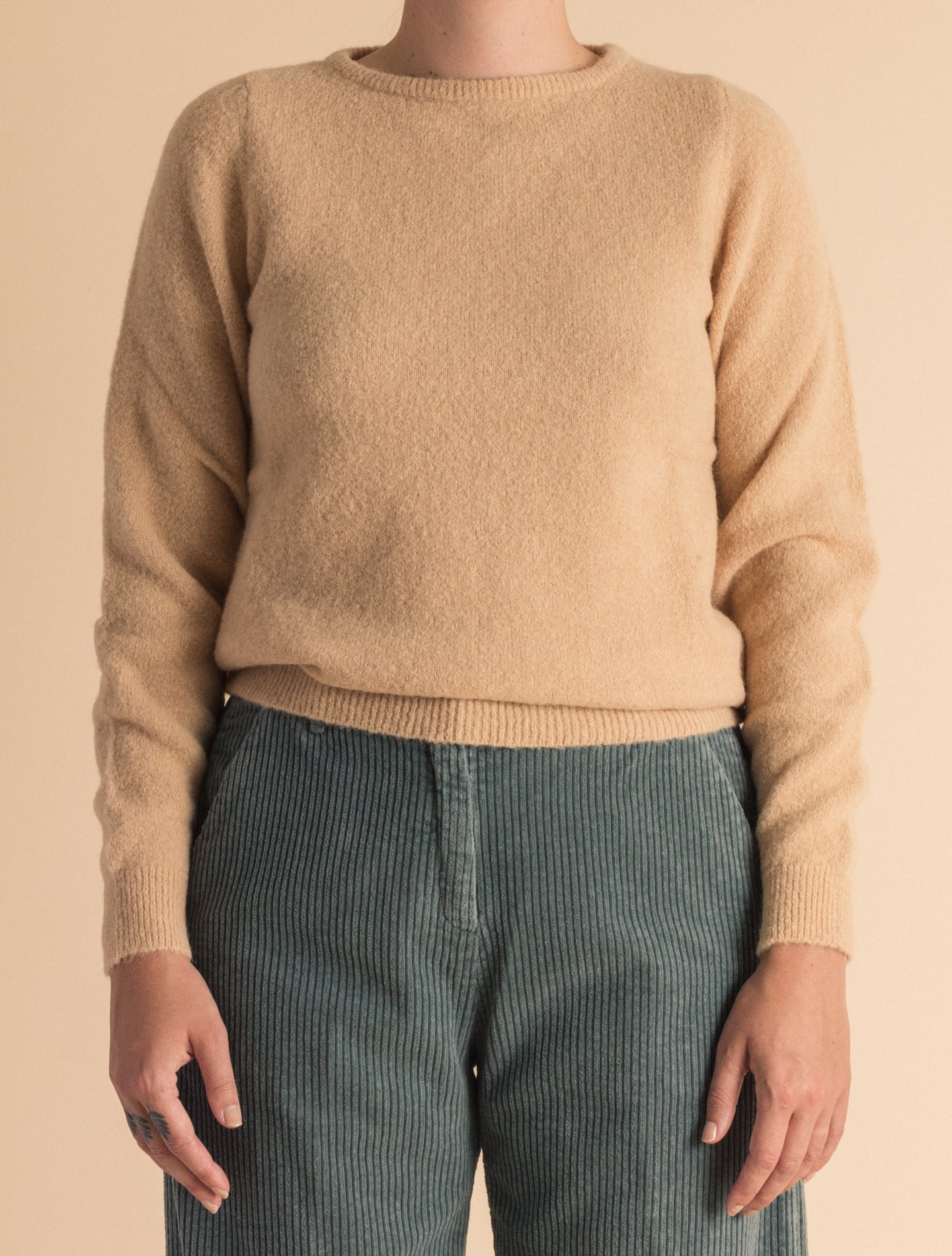 Camel Wool Alpaca Crewneck Sweater | Gabucci