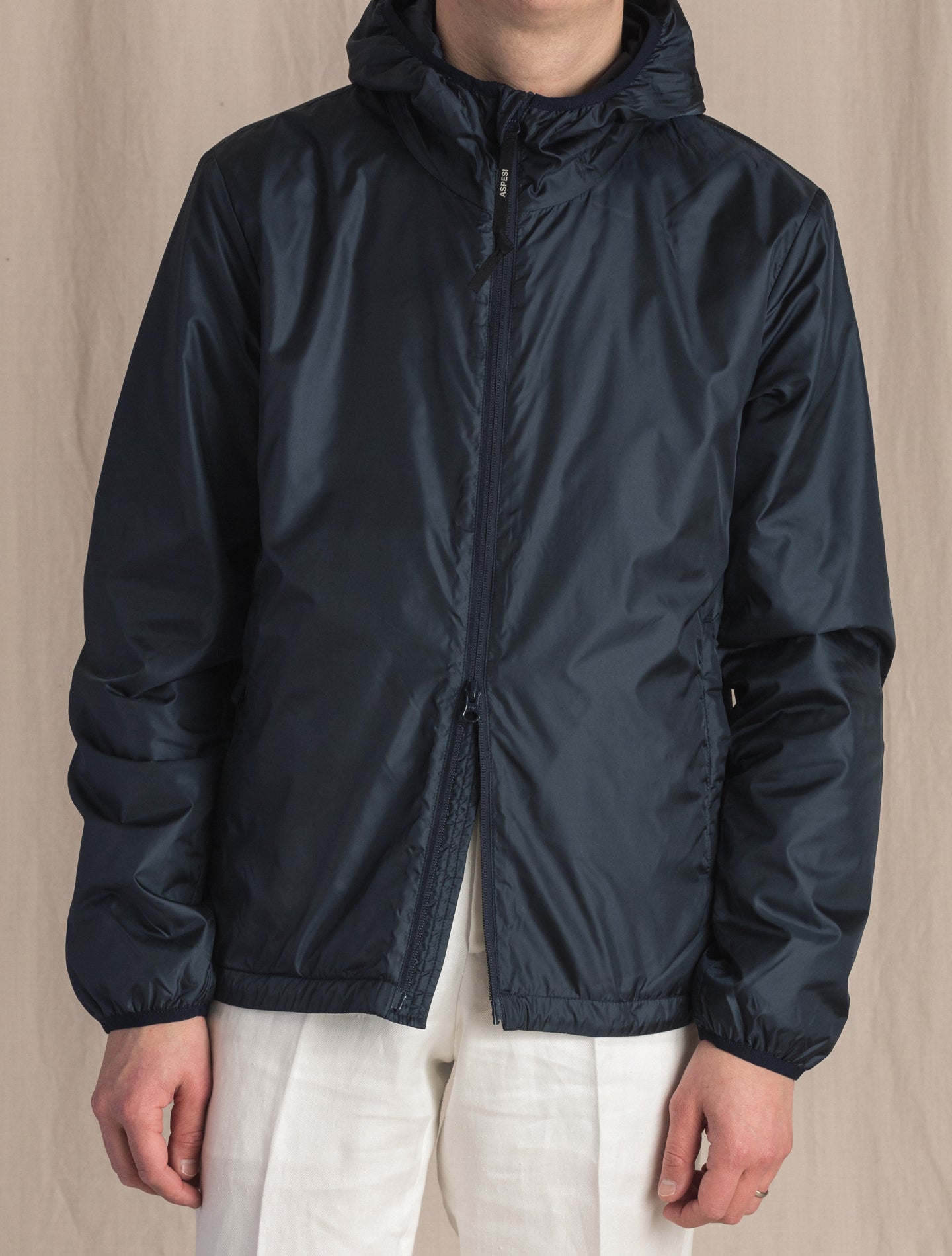 Cappucio Nylon Hooded Jacket Navy | Gabucci