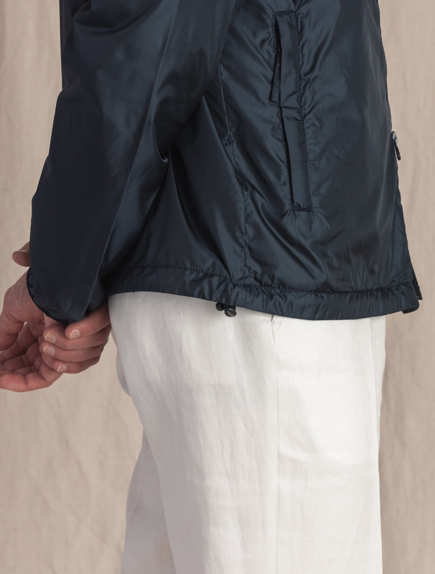 Cappucio Nylon Hooded Jacket Navy | Gabucci