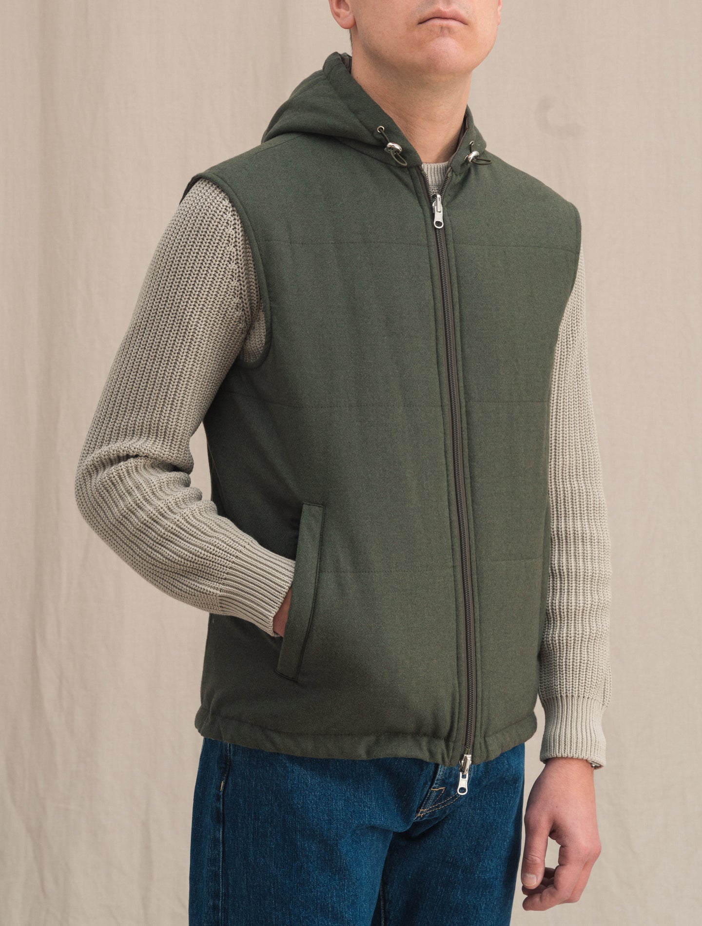 Cashmere hooded Reversible Vest Green Manto Outerwear 48