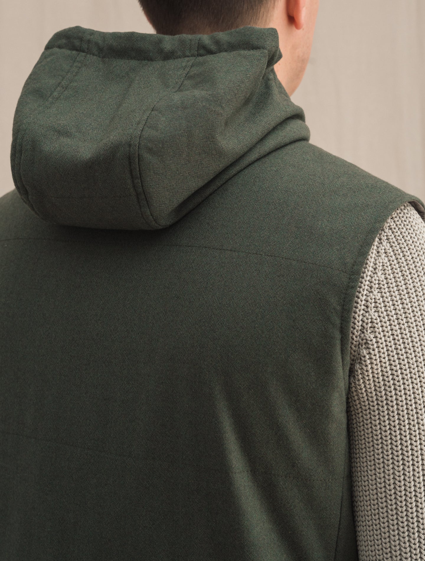 Cashmere hooded Reversible Vest Green | Gabucci