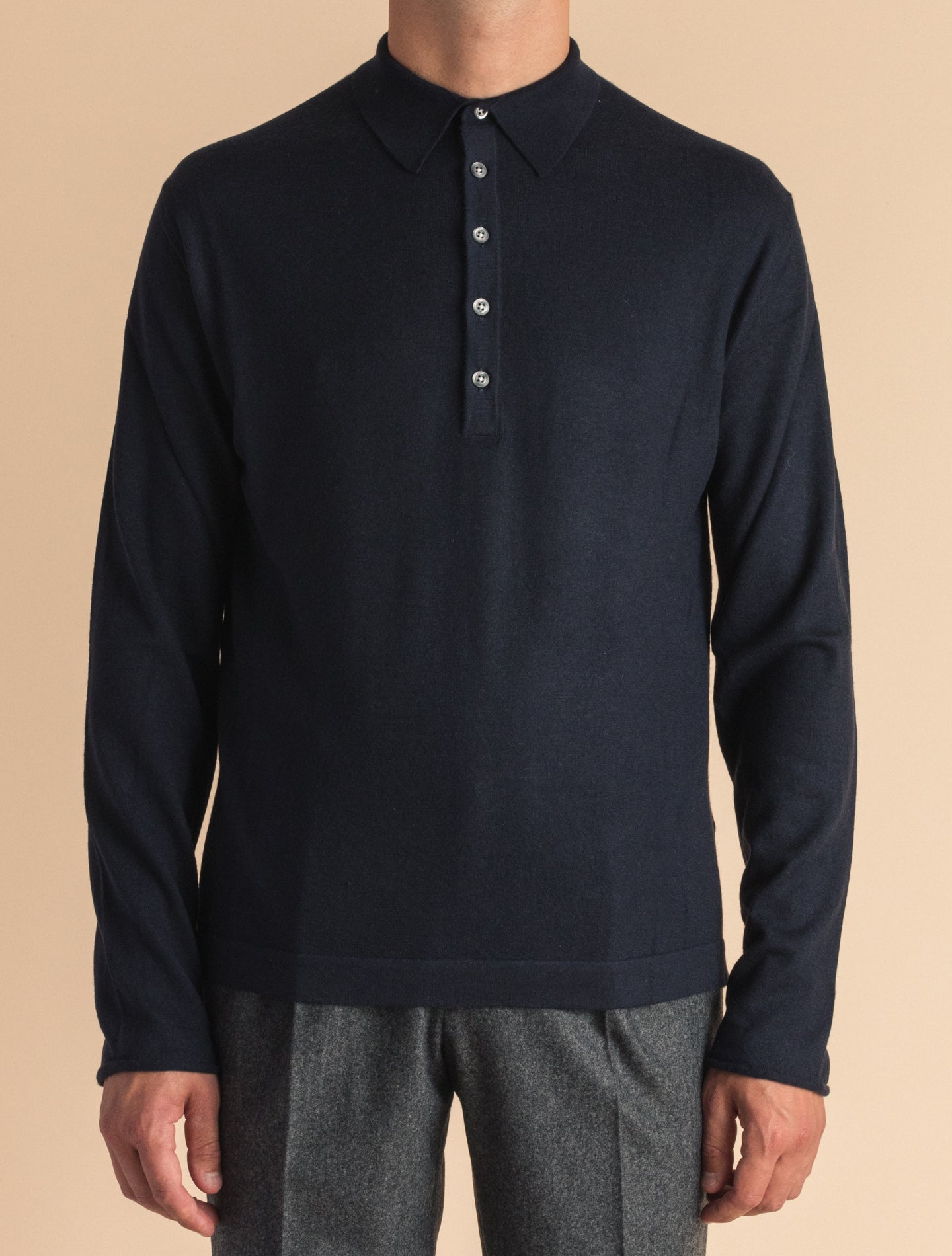 Cashmere Polo Shirt Navy Massimo Alba Knitwear XS