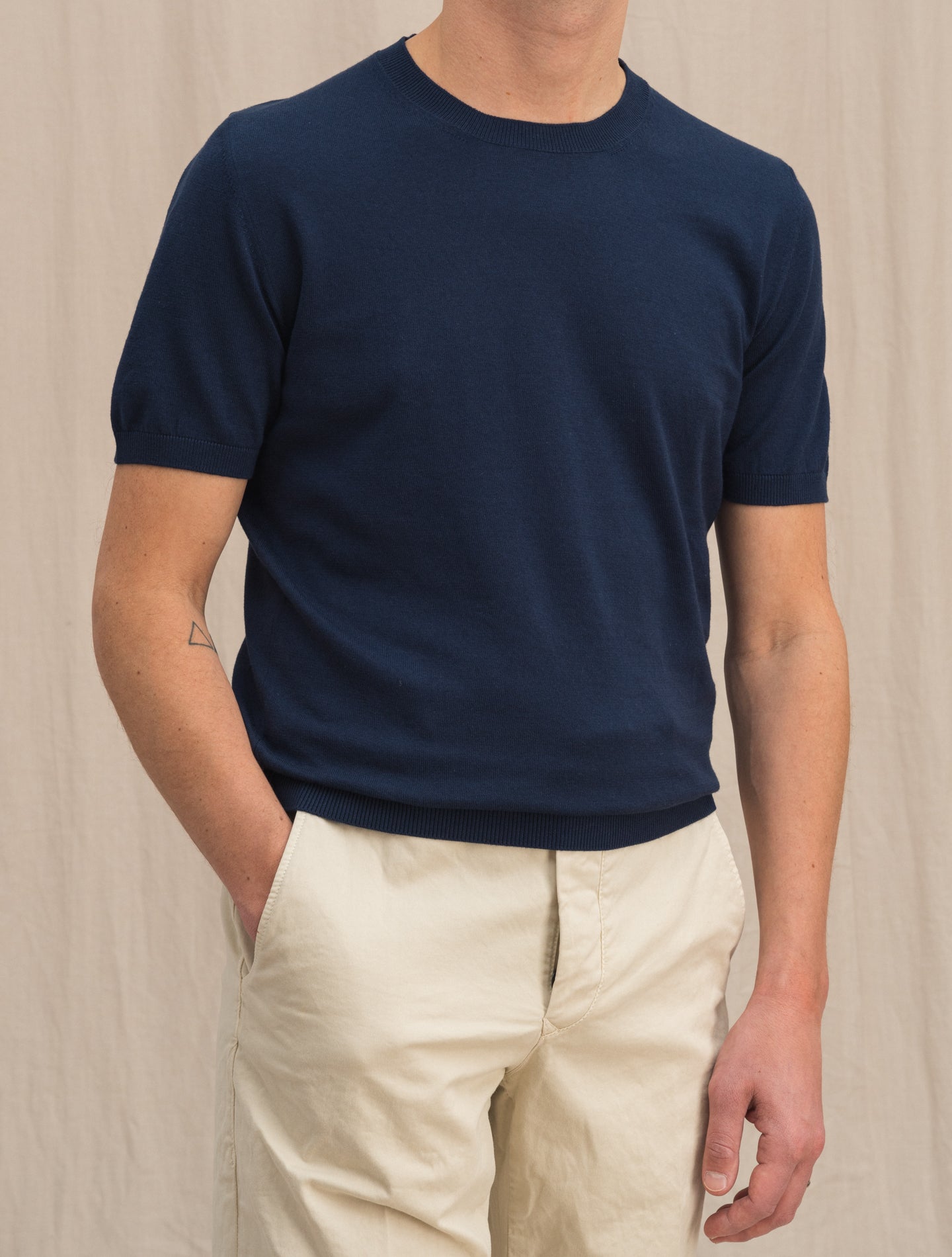 Cotton Cashmere Knitted T-Shirt Navy Gabucci T-shirts 48