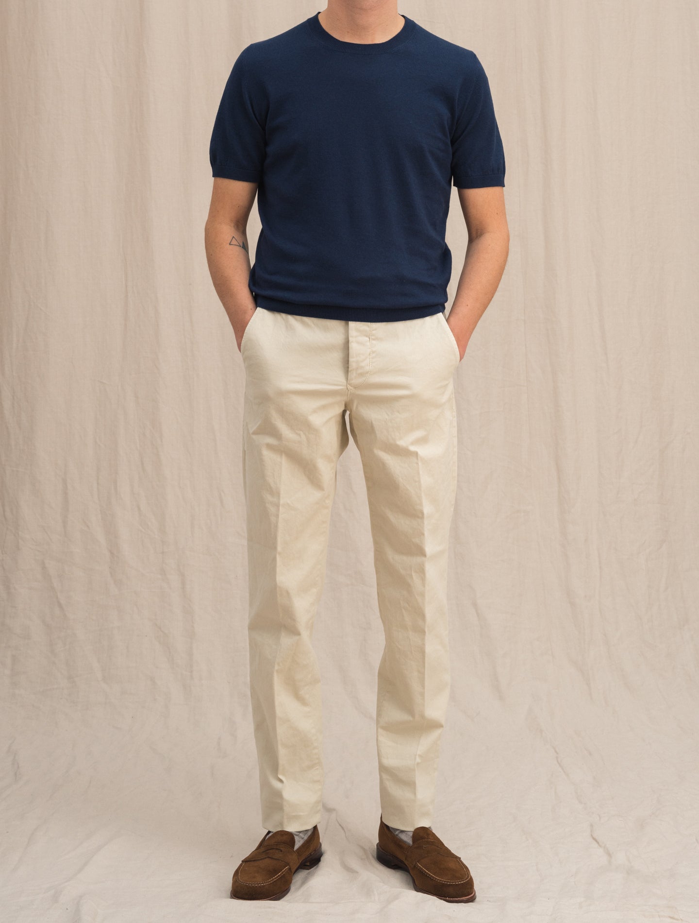 Cotton Cashmere Knitted T-Shirt Navy Gabucci T-shirts 48