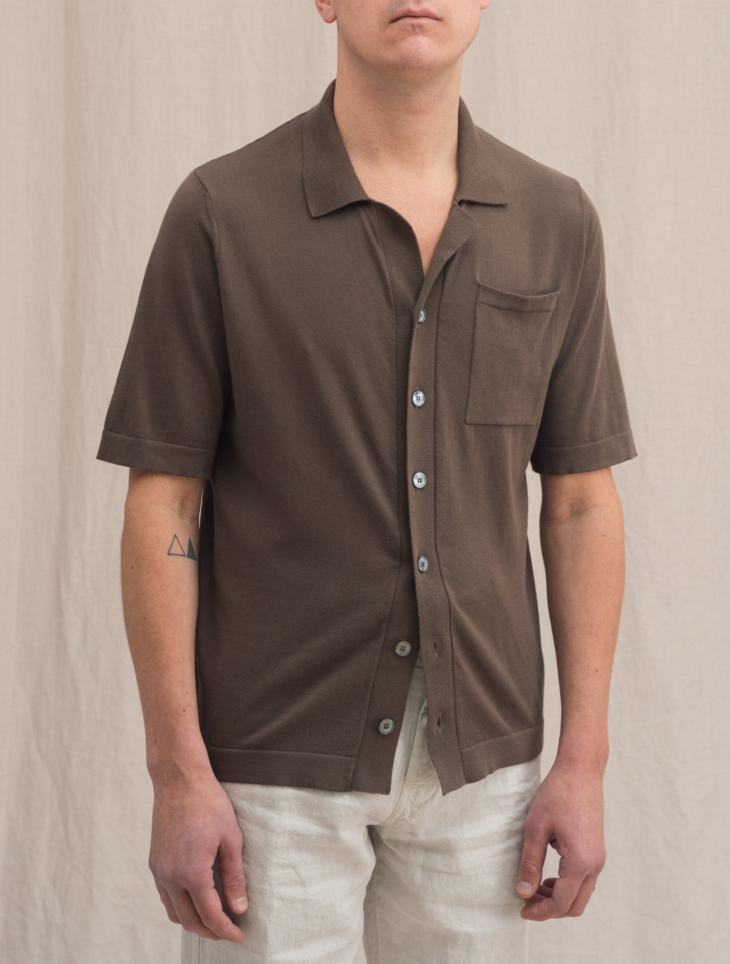Cotton Fine Knitted Short Sleeve Shirt Brown Gabucci Shirts 46