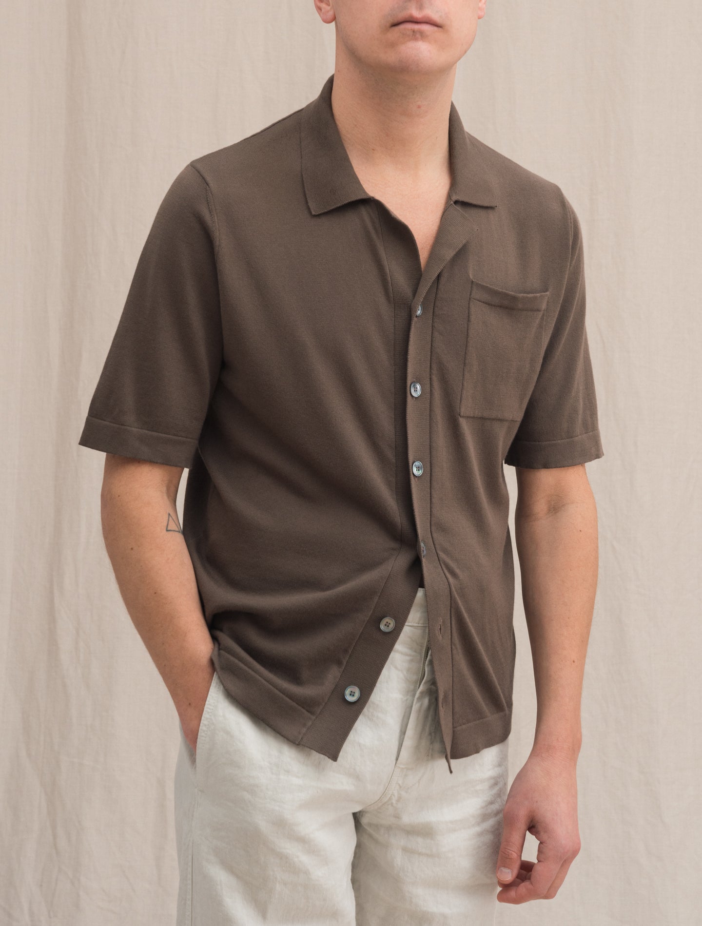 Cotton Fine Knitted Short Sleeve Shirt Brown Gabucci Shirts 46