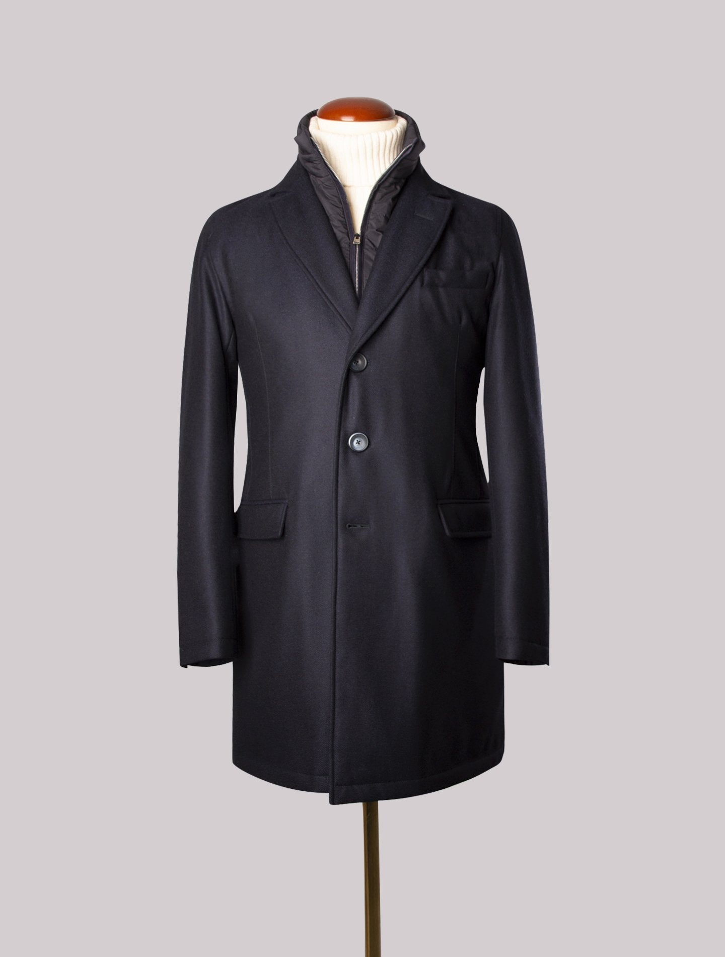 Dark Blue Wool Coat With Detachable Down Bib