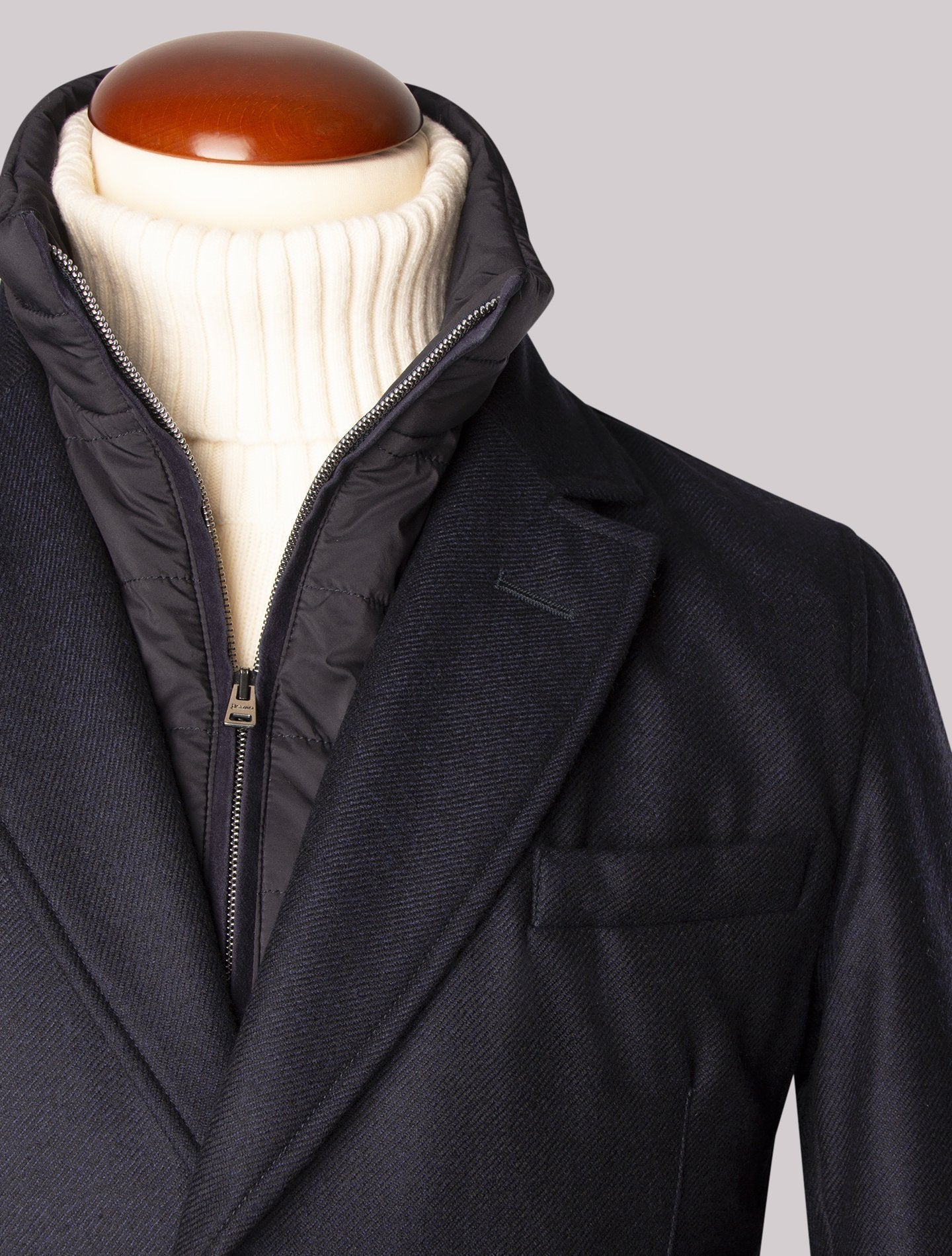 Dark Blue Wool Coat With Detachable Down Bib