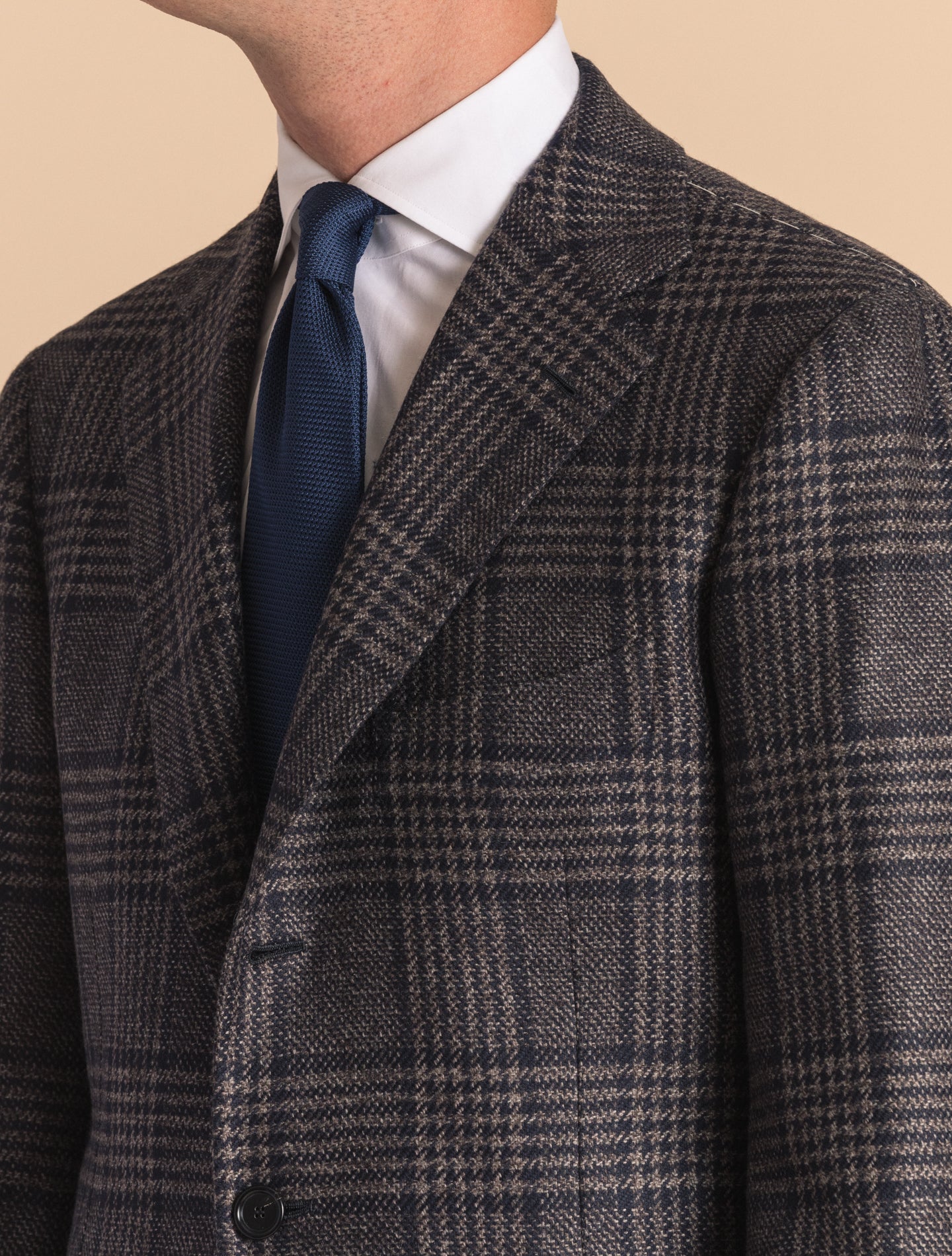 Dark Brown Cashmere Glenchek Single Breasted Jacket | Gabucci