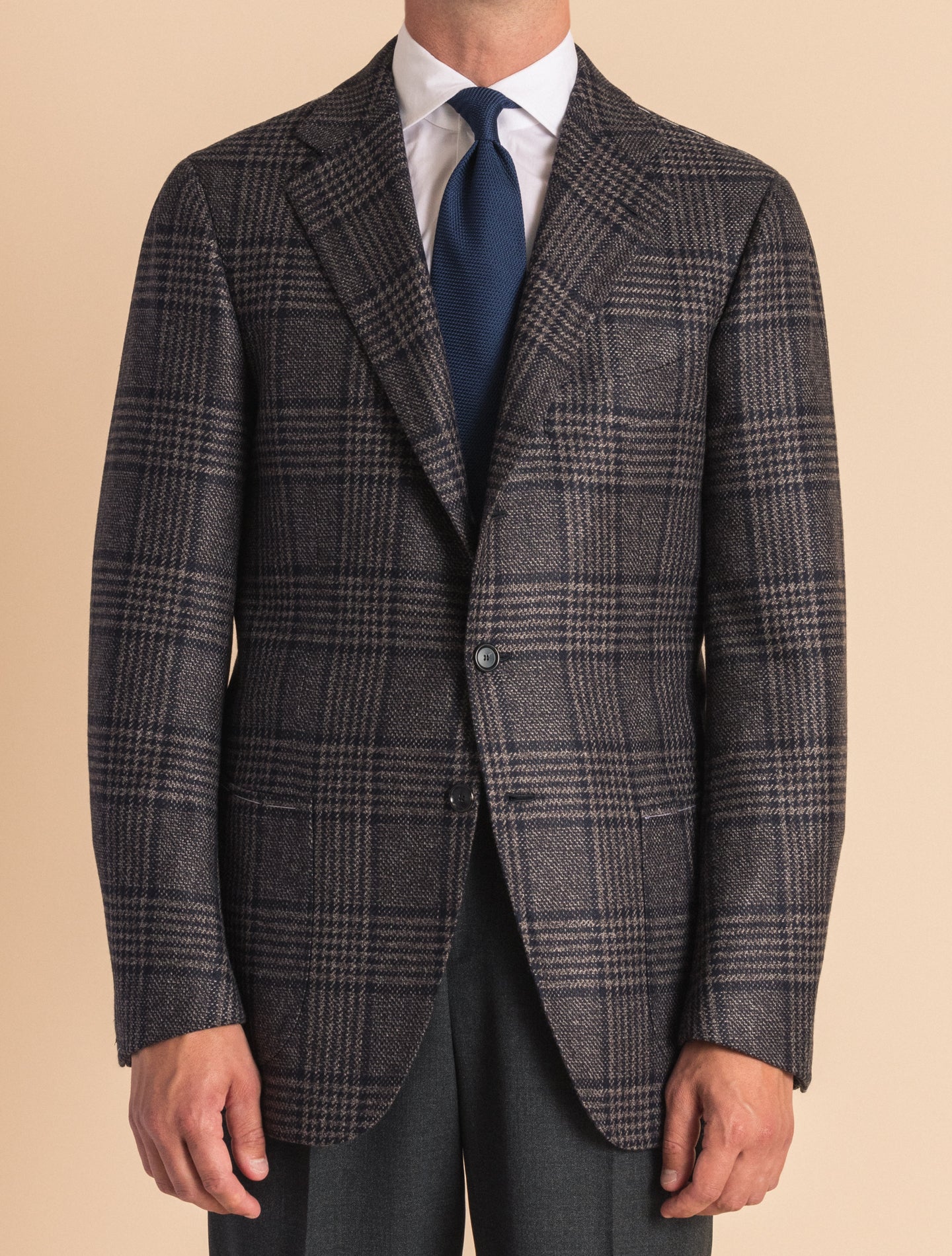 Dark Brown Cashmere Glenchek Single Breasted Jacket | Gabucci