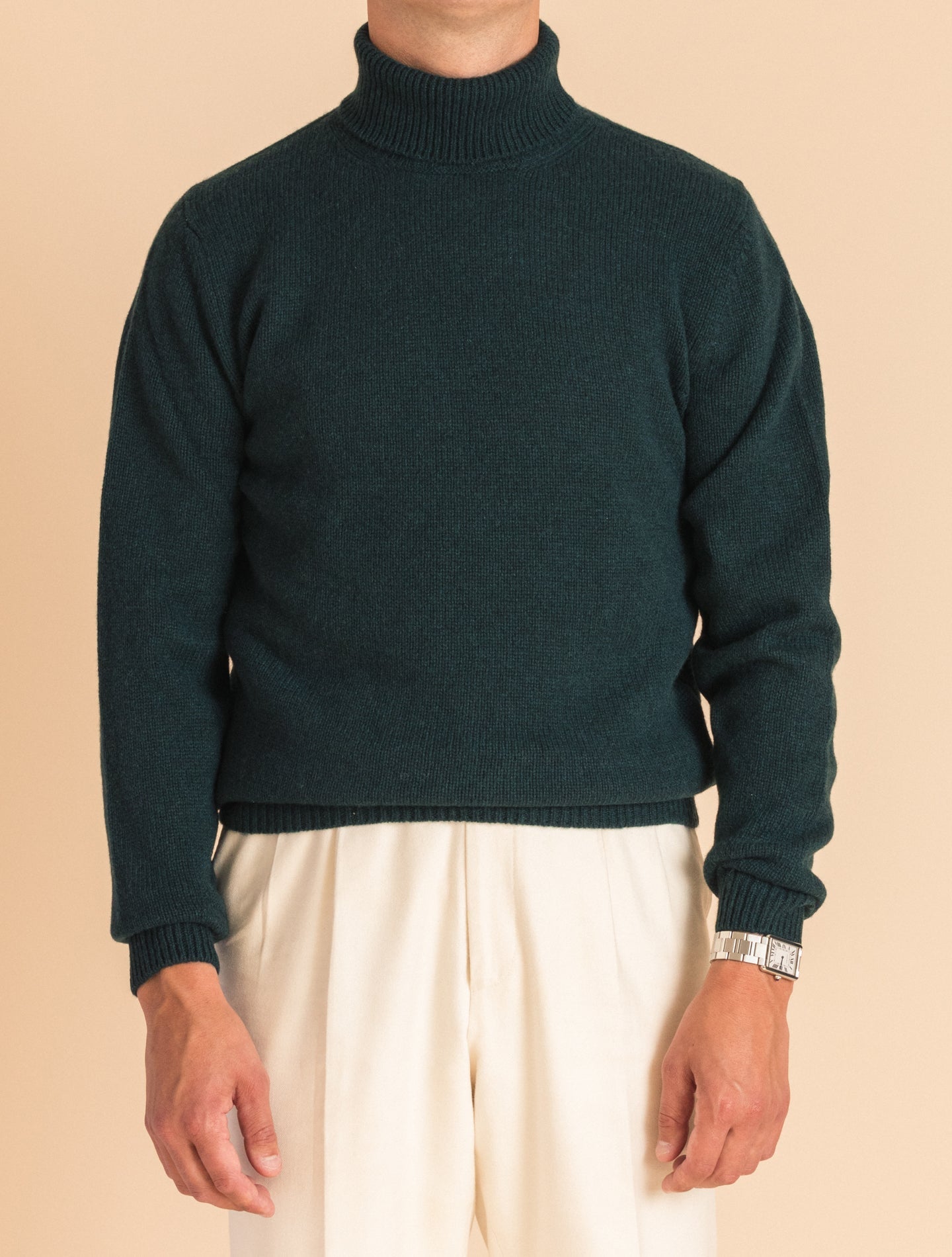 Dark Green Cashmere Heavy Knitted Rollneck | Gabucci