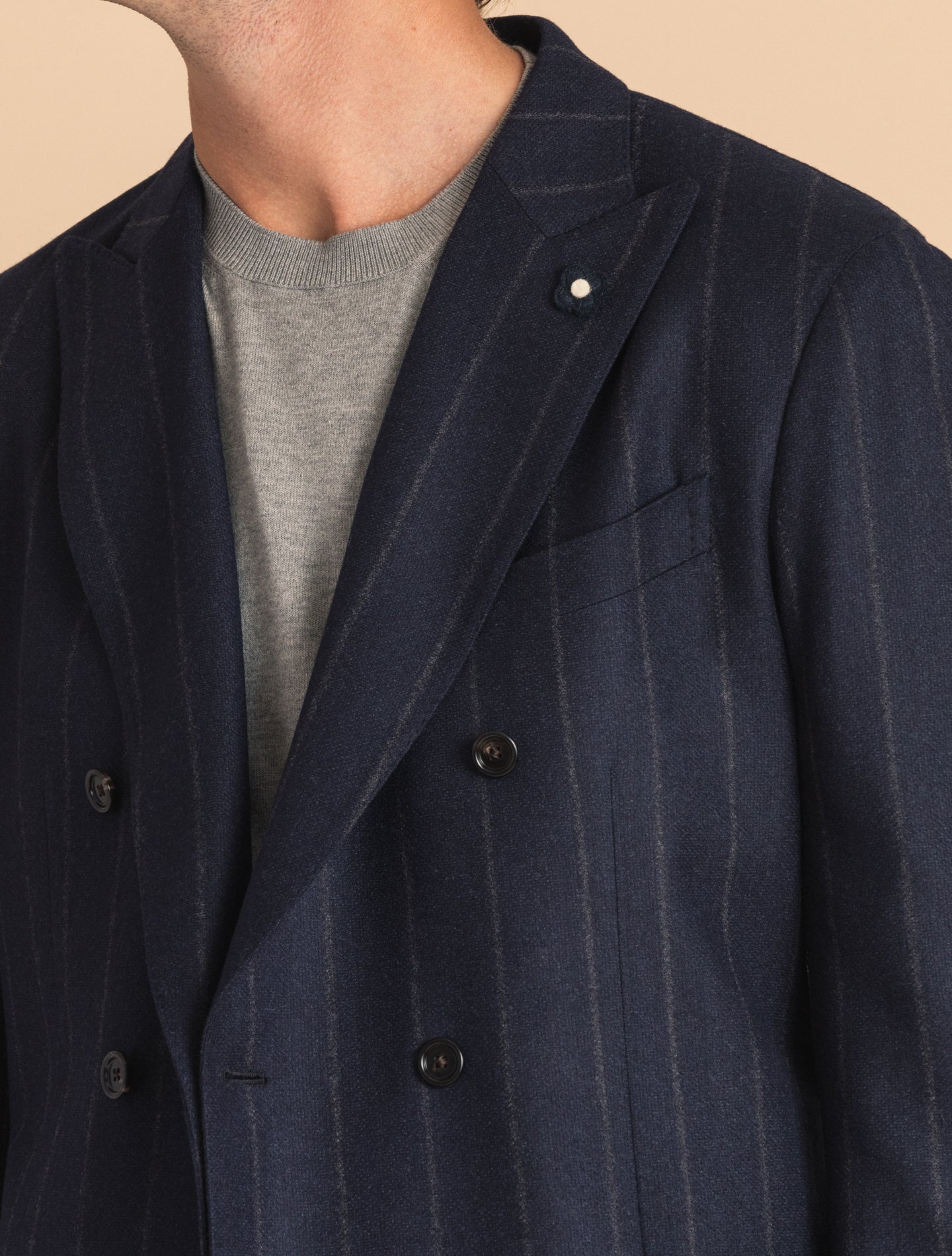 Dark Navy Striped Double Breasted Wool Suit | Gabucci