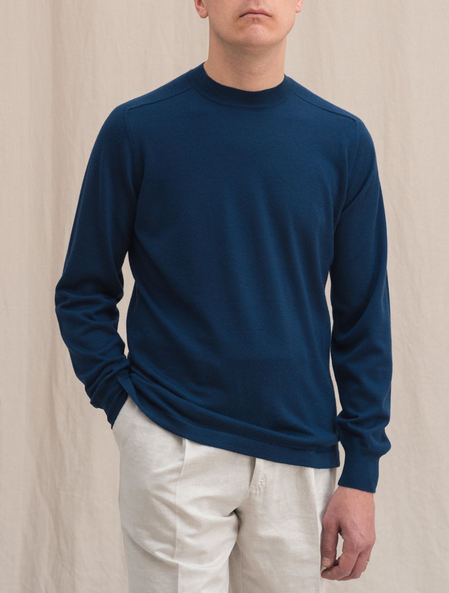 Duvet Cashmere Knitted Saddle Shoulder Crewneck Blue Fioroni Knitwear 48