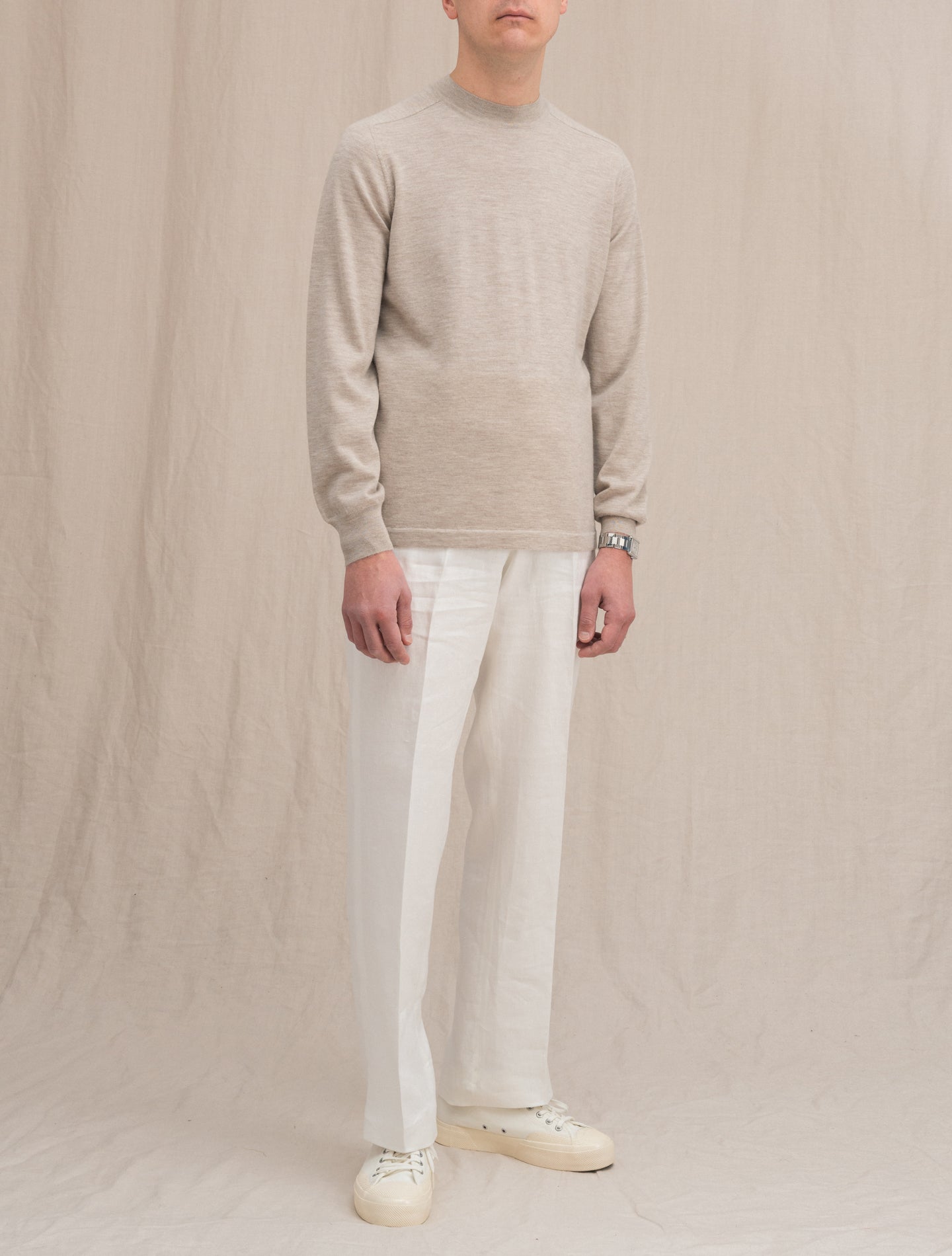 Duvet Cashmere Knitted Saddle Shoulder Crewneck Natural Fioroni Knitwear 48