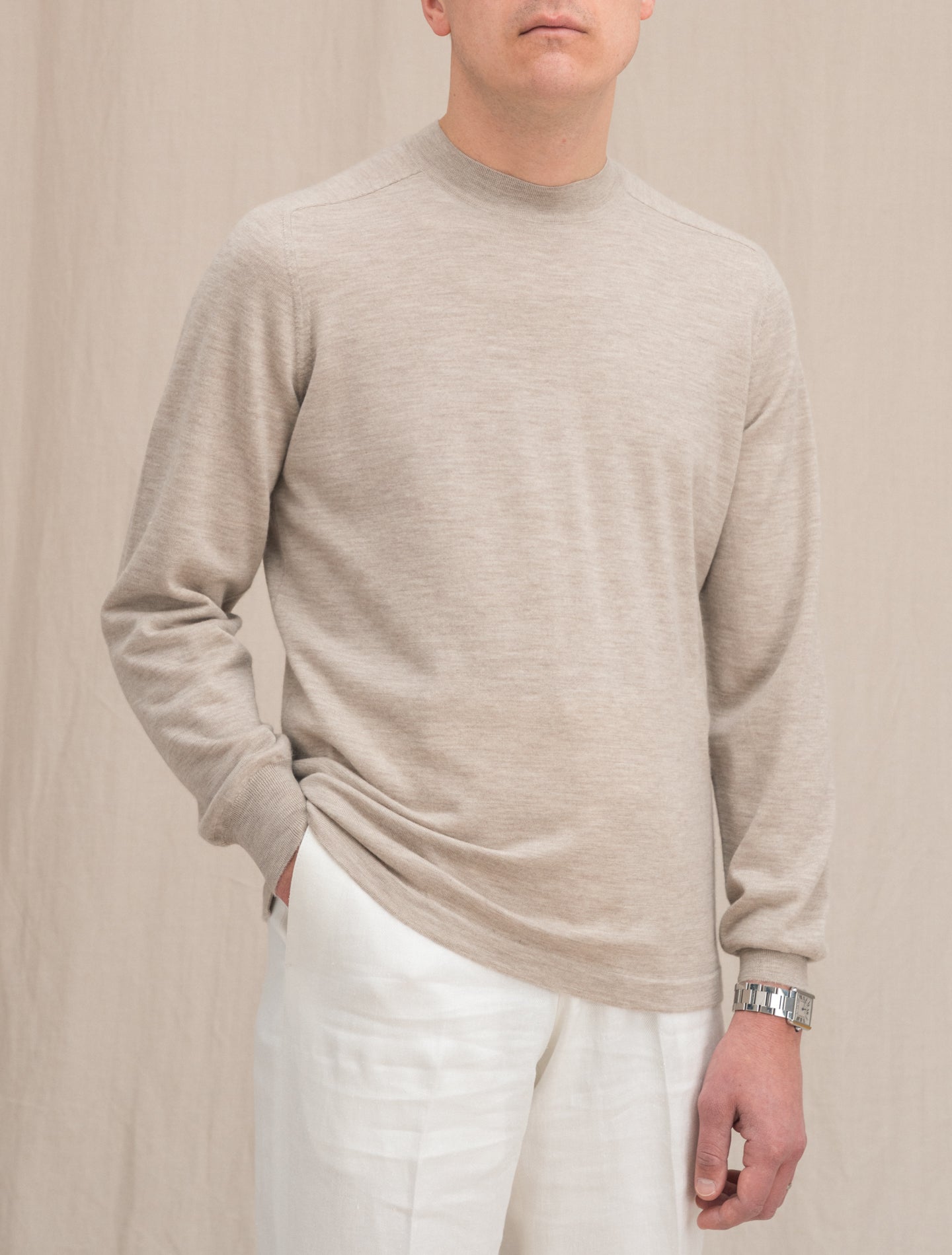 Duvet Cashmere Knitted Saddle Shoulder Crewneck Natural Fioroni Knitwear 48