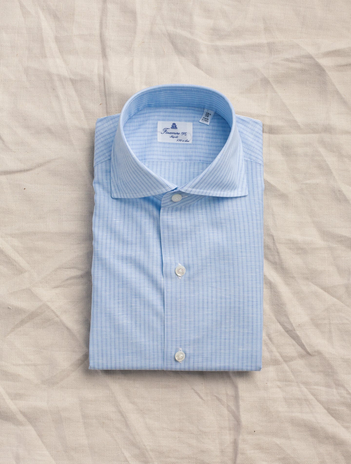 Eduardo Striped Cotton Linnen Shirt 170 Light Blue Finamore Shirts 38