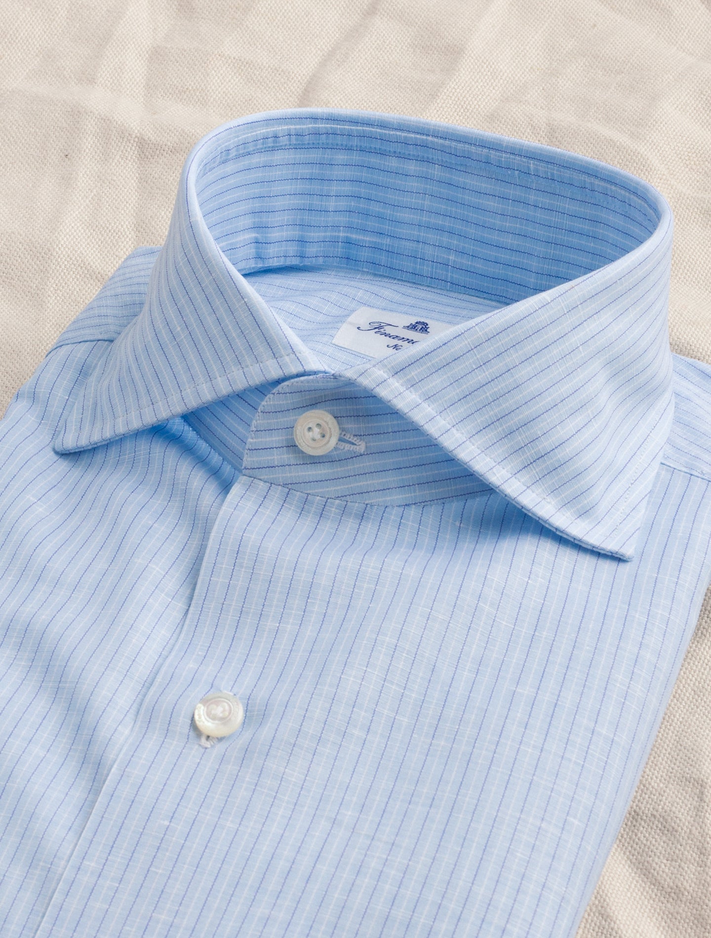 Eduardo Striped Cotton Linnen Shirt 170 Light Blue | Gabucci