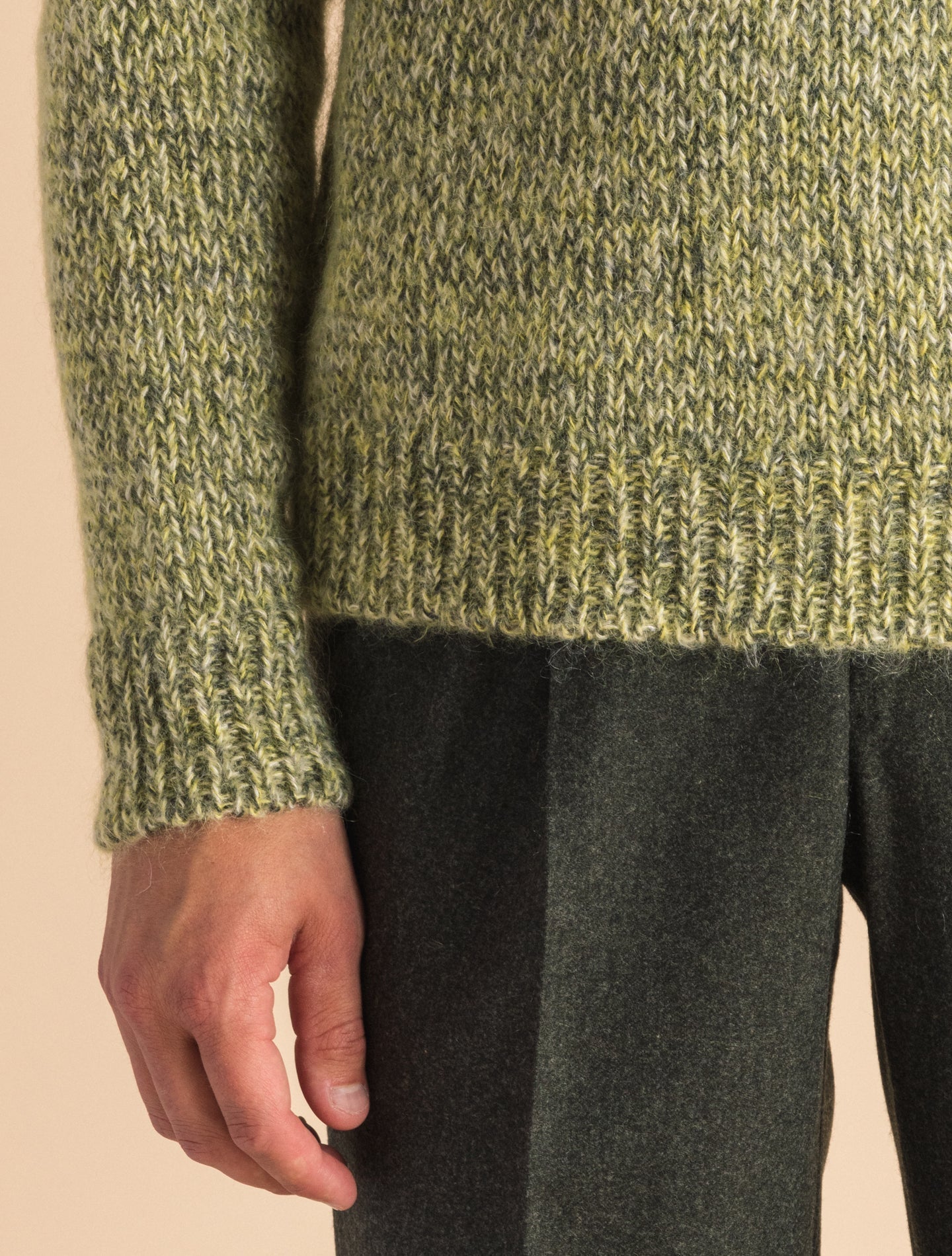 Green Melange Wool Silk Crewneck Sweater | Gabucci