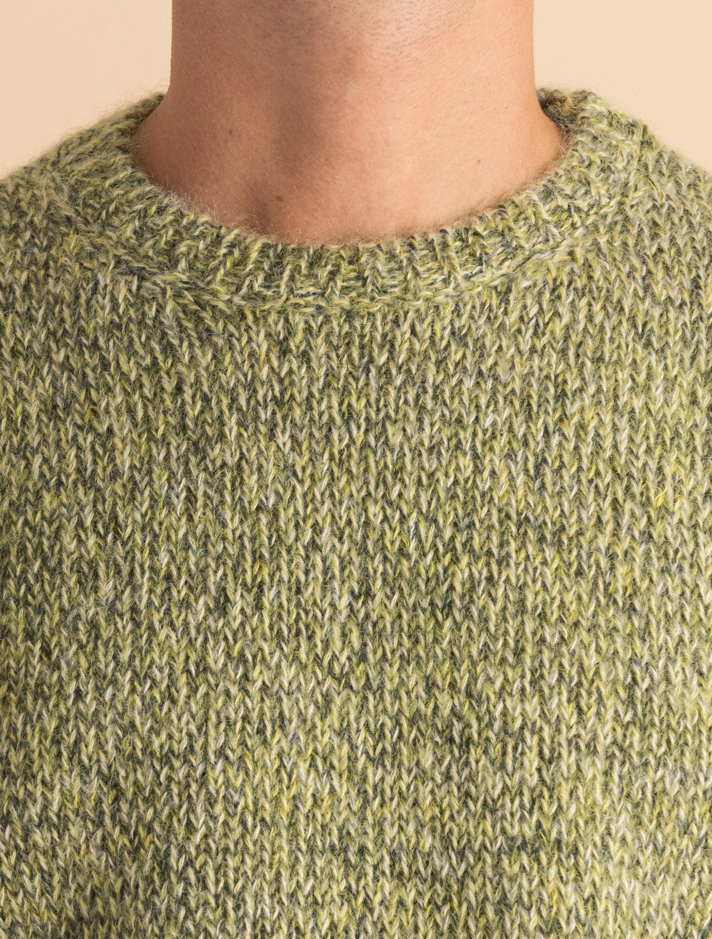 Green Melange Wool Silk Crewneck Sweater | Gabucci