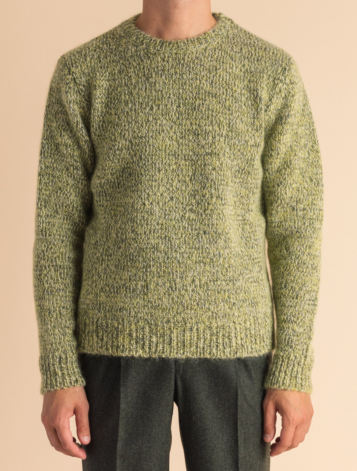 Green Melange Wool Silk Crewneck Sweater | Gabucci