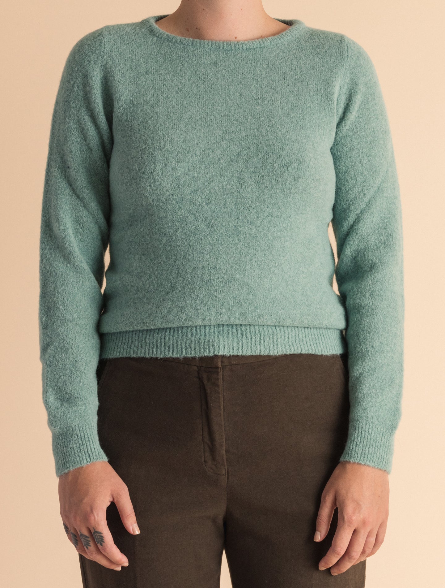 Green Wool Alpaca Crewneck Sweater | Gabucci