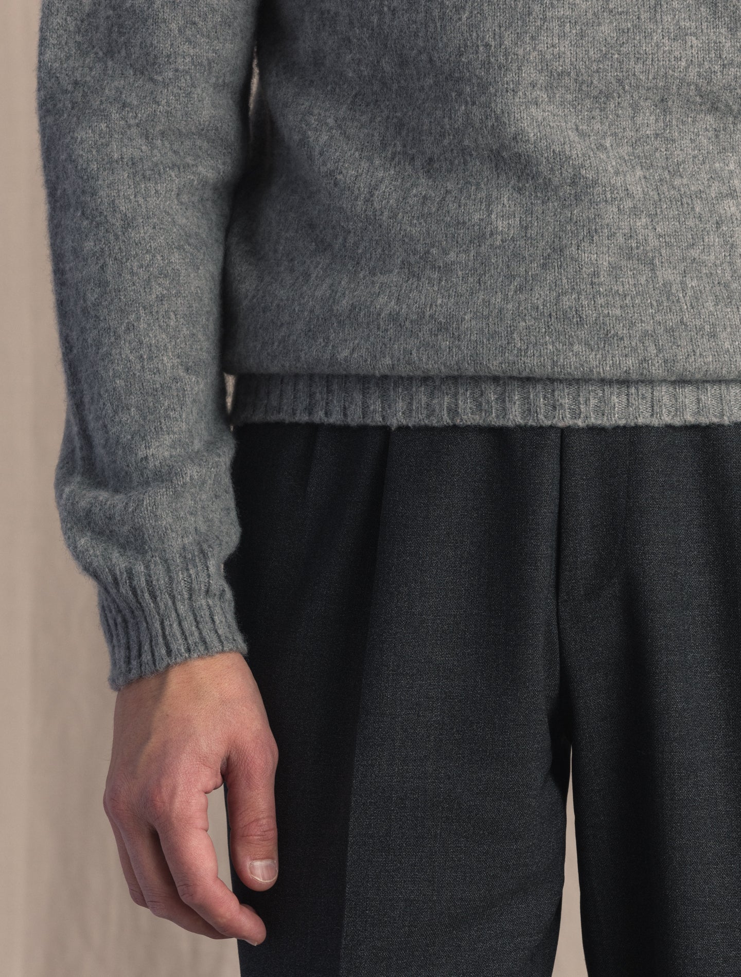 Grey Brushed Wool Cashmere Mockneck | Gabucci