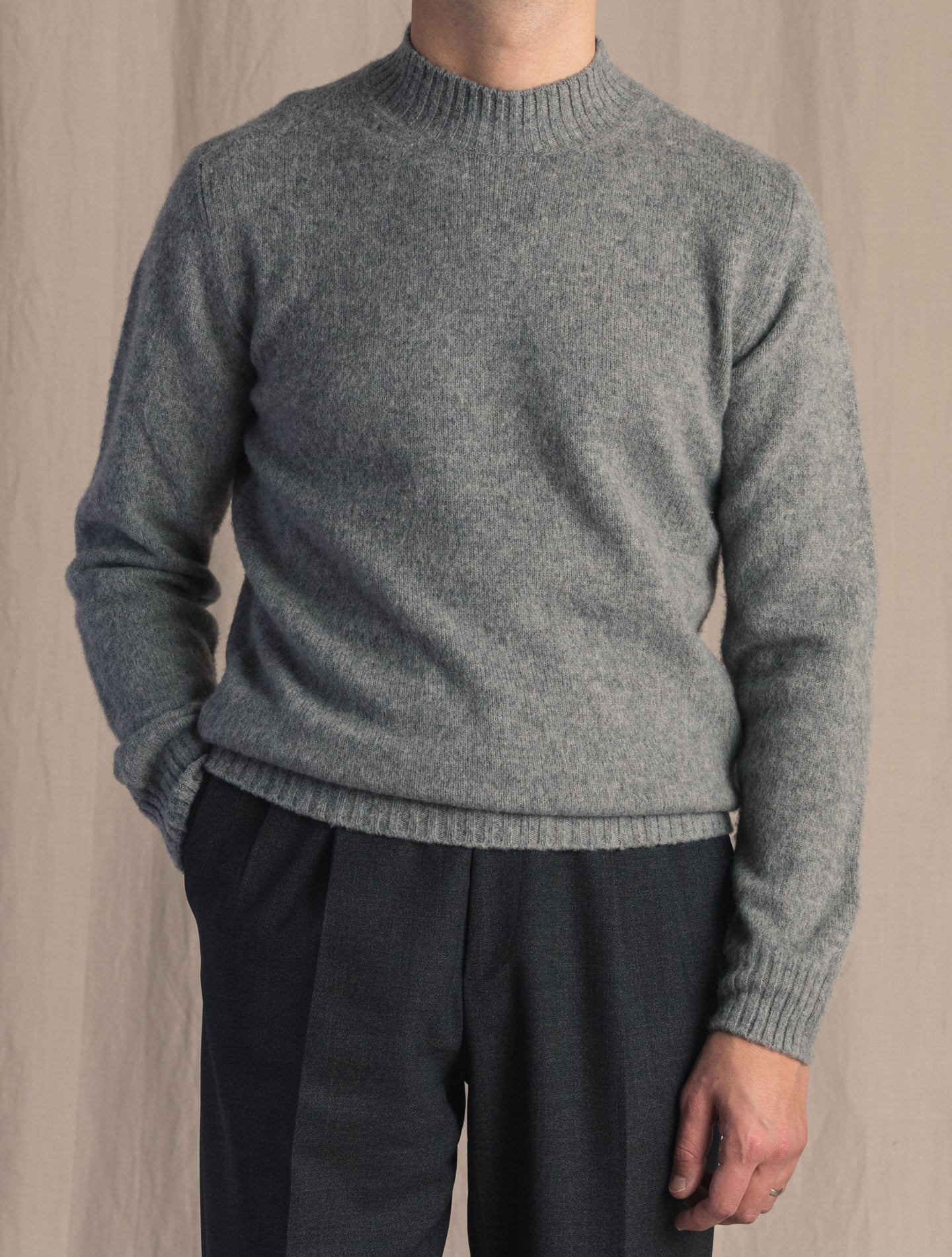 Grey Brushed Wool Cashmere Mockneck | Gabucci