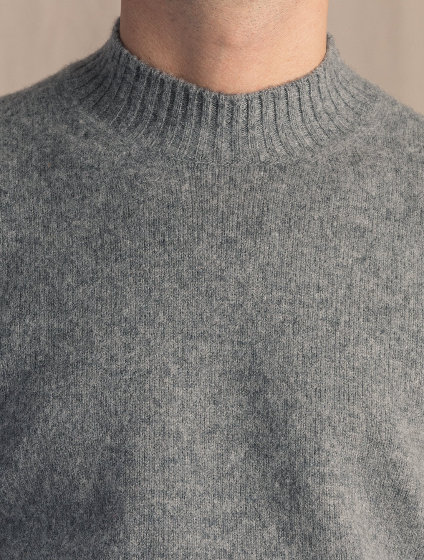 Grey Brushed Wool Cashmere Mockneck | Gabucci