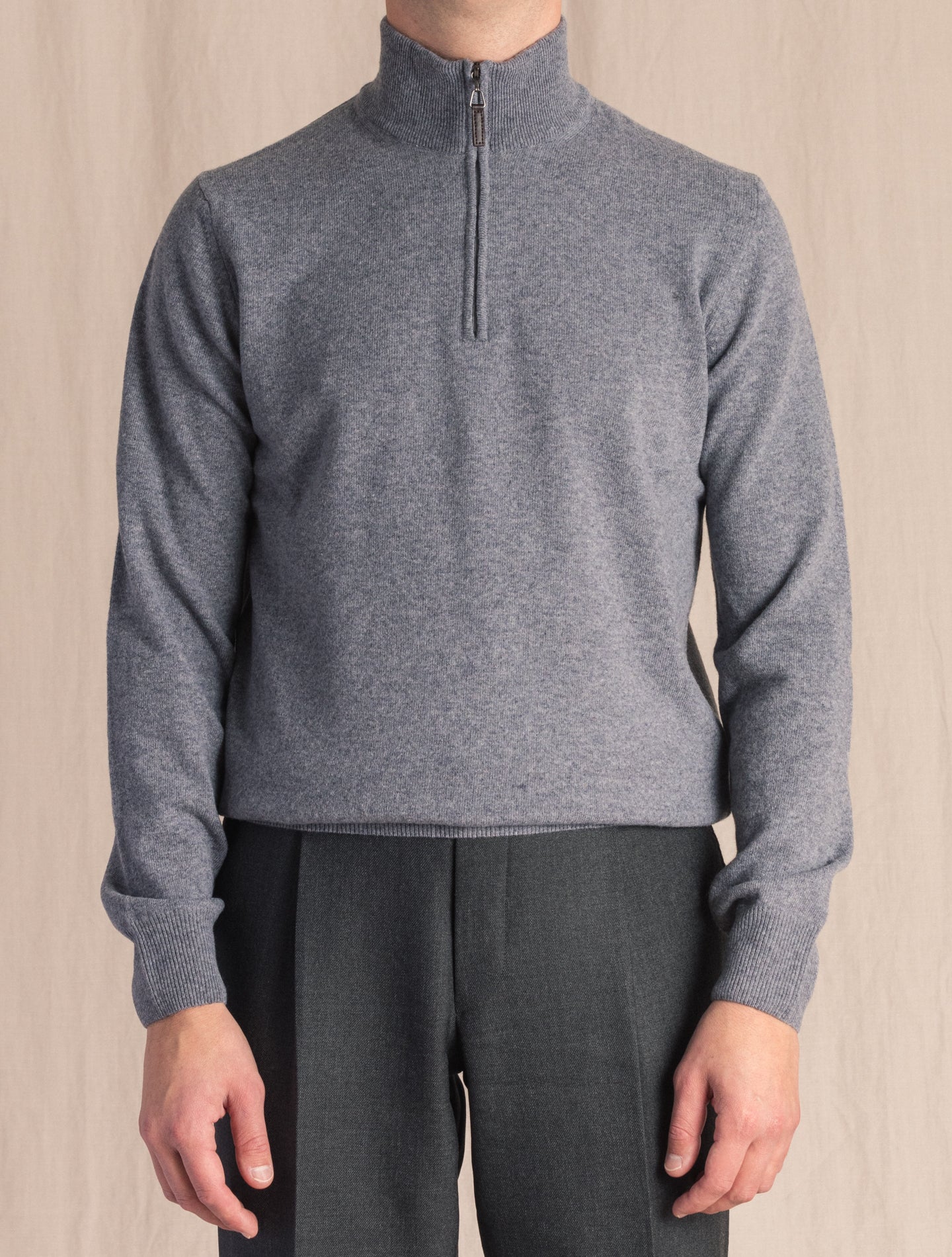 Grey Knitted 1/4 Zip Sweater | Gabucci