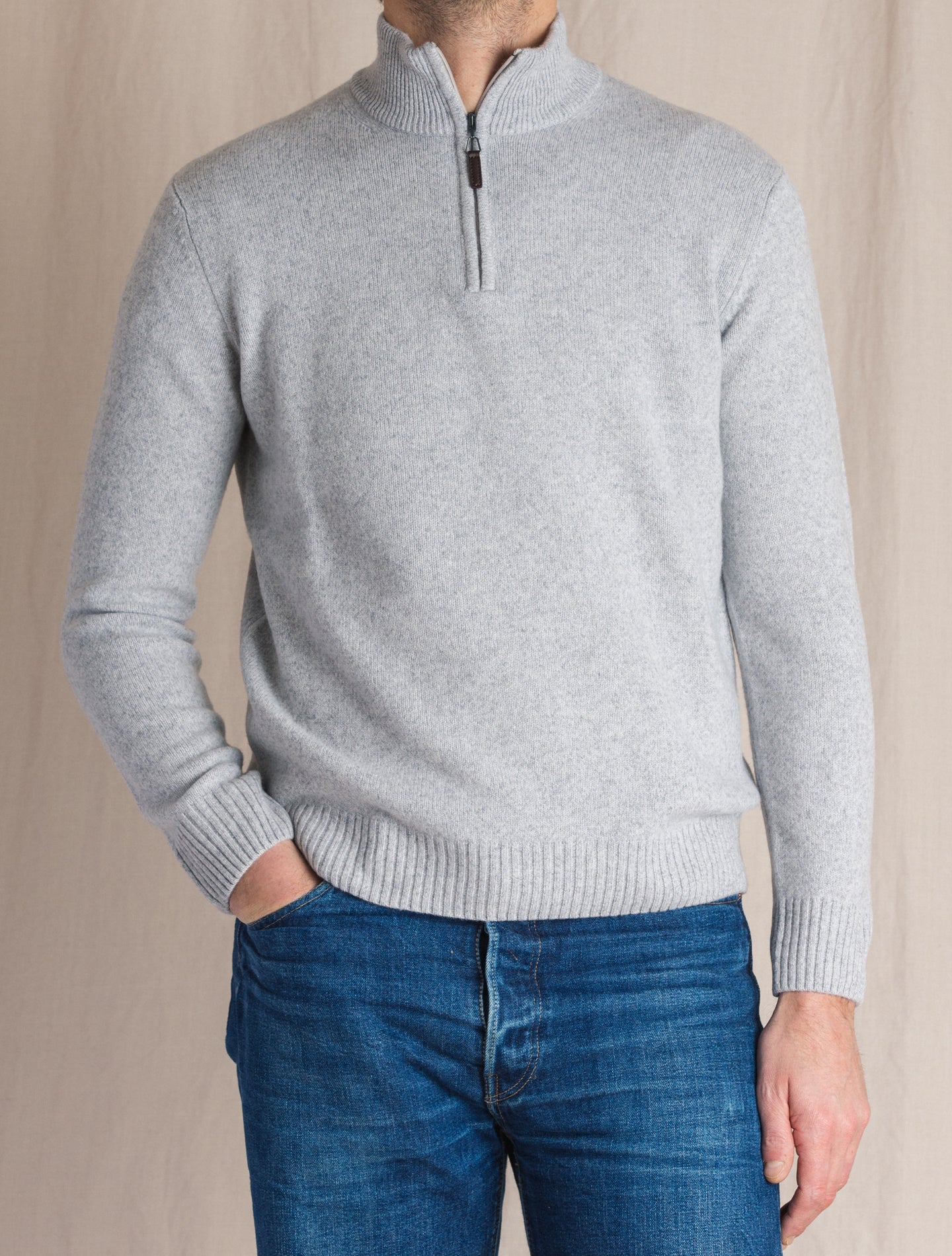 Grey Melange  Heavy Knitted 1/4 Zip Sweater | Gabucci