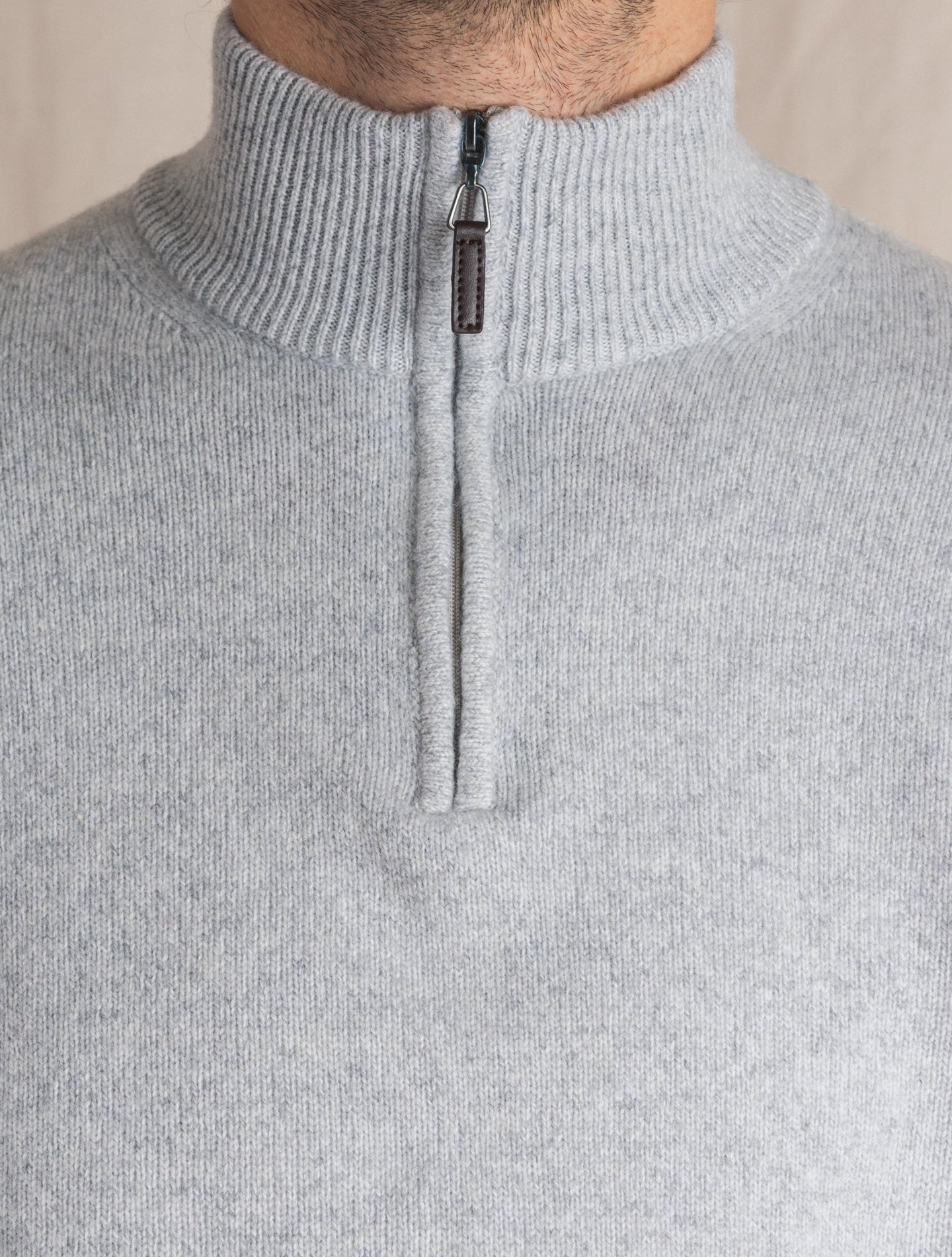 Grey Melange  Heavy Knitted 1/4 Zip Sweater | Gabucci