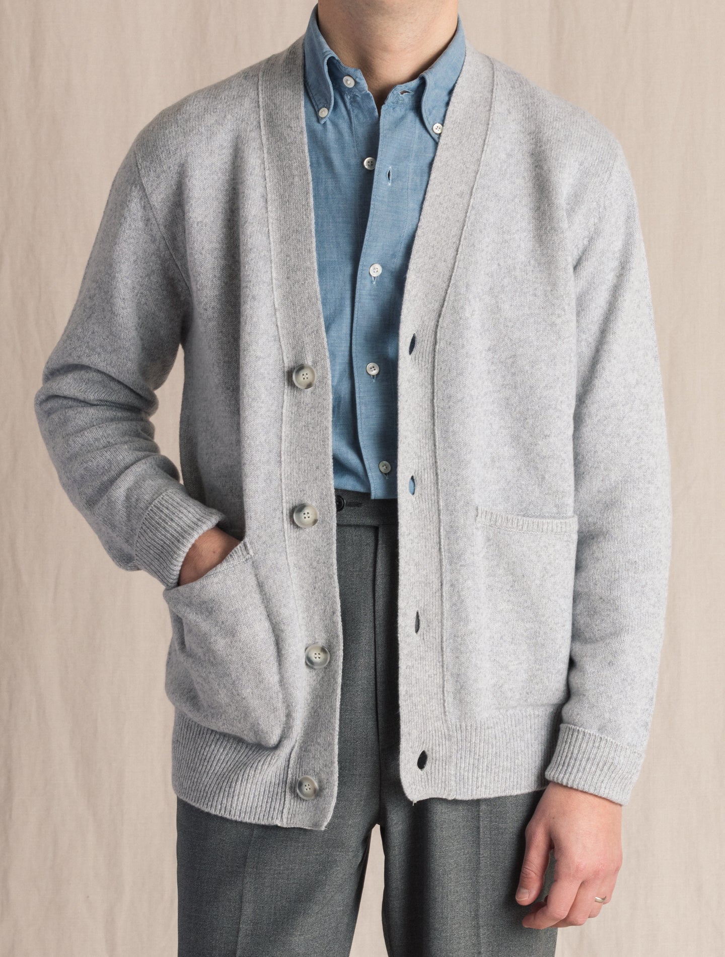 Grey Melange Wool Cashmere Cardigan | Gabucci