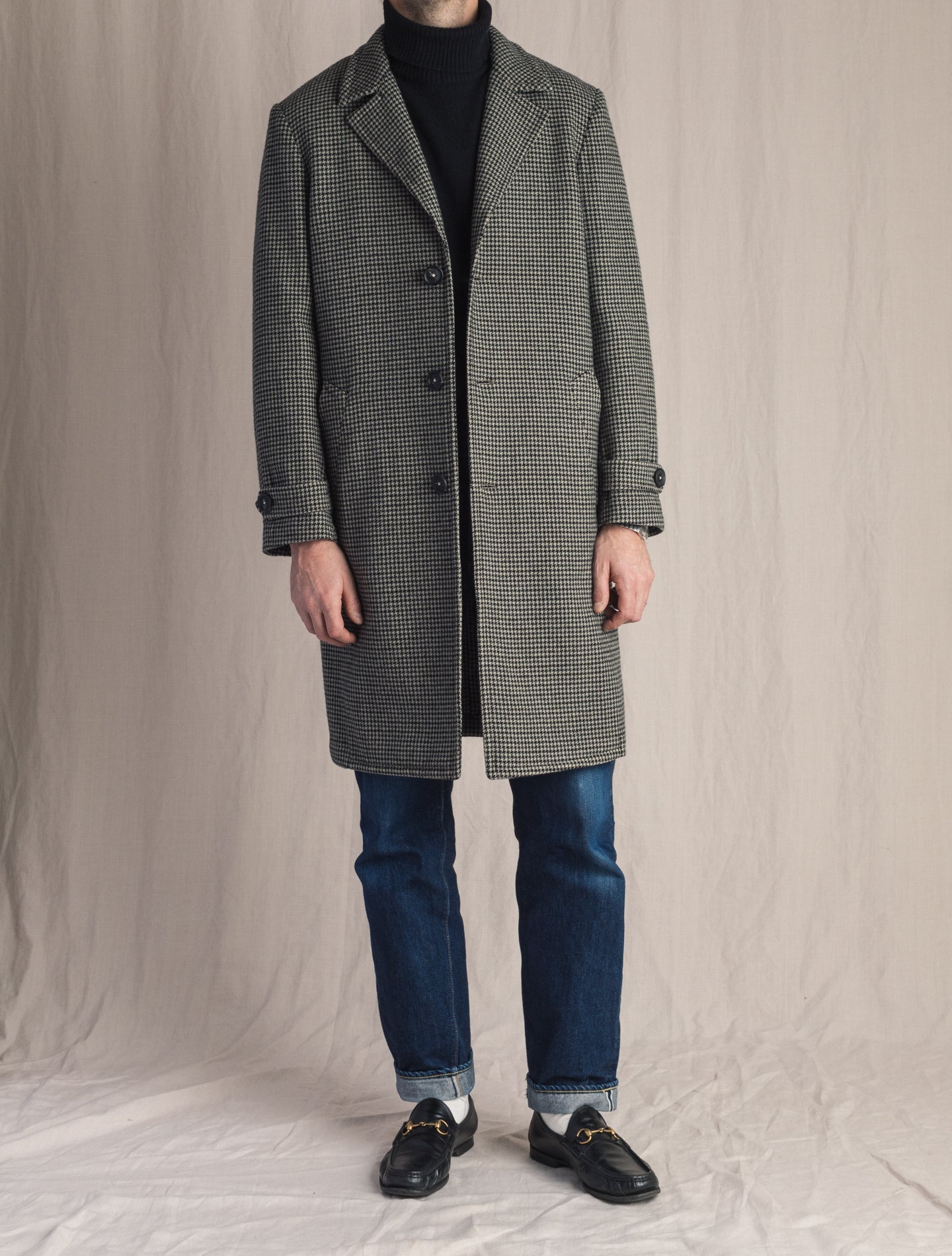 Grey Single Breasted Houndstooth Coat | Gabucci