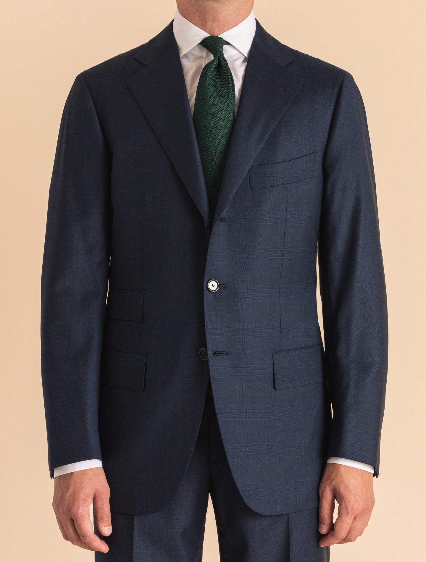 Handmade 170&apos;s Wool Cashmere Glencheck Suit Navy Cesare Attolini Suits 46