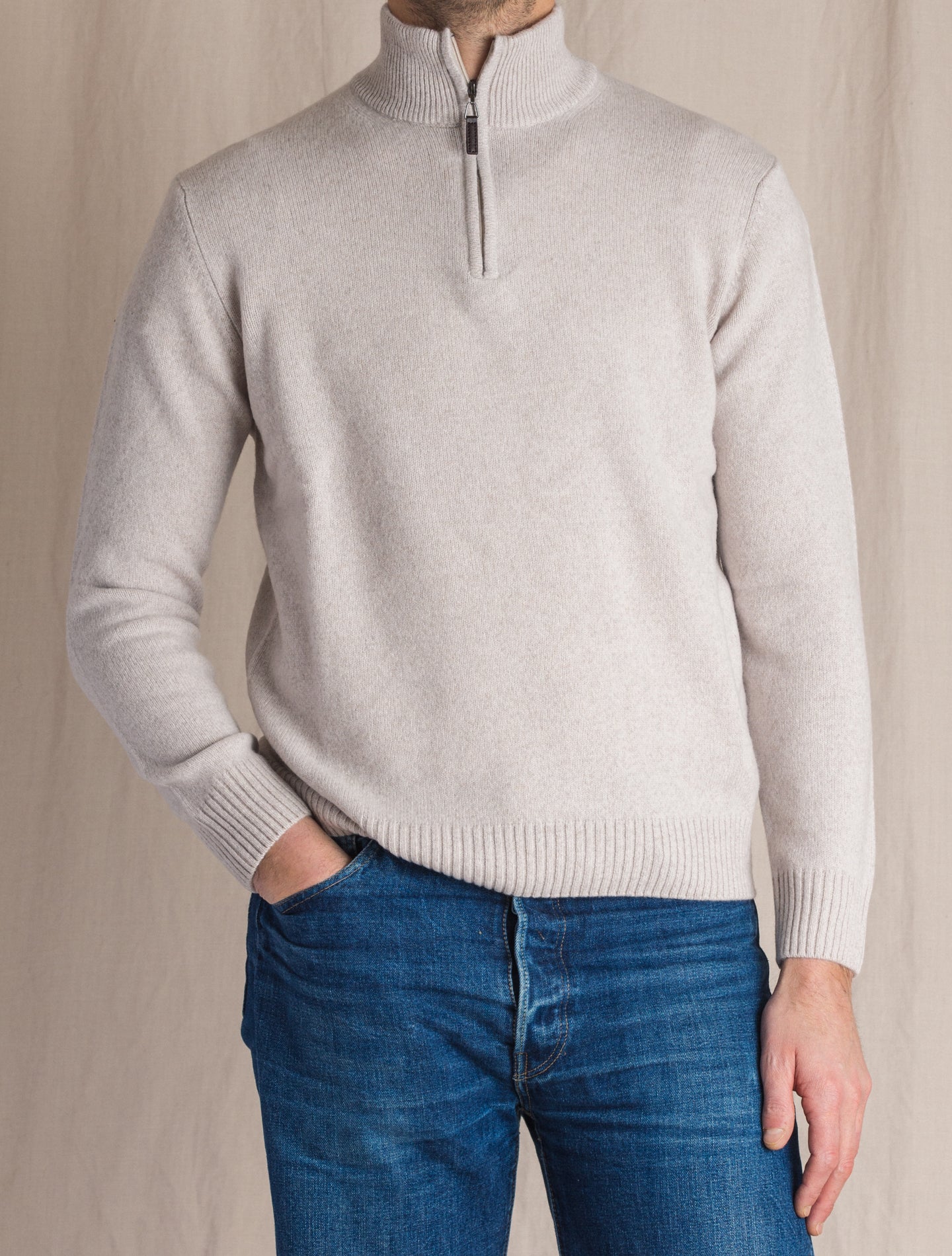 Heavy Knitted 1/4 Zip Sweater Natural Morgano Knitwear 46