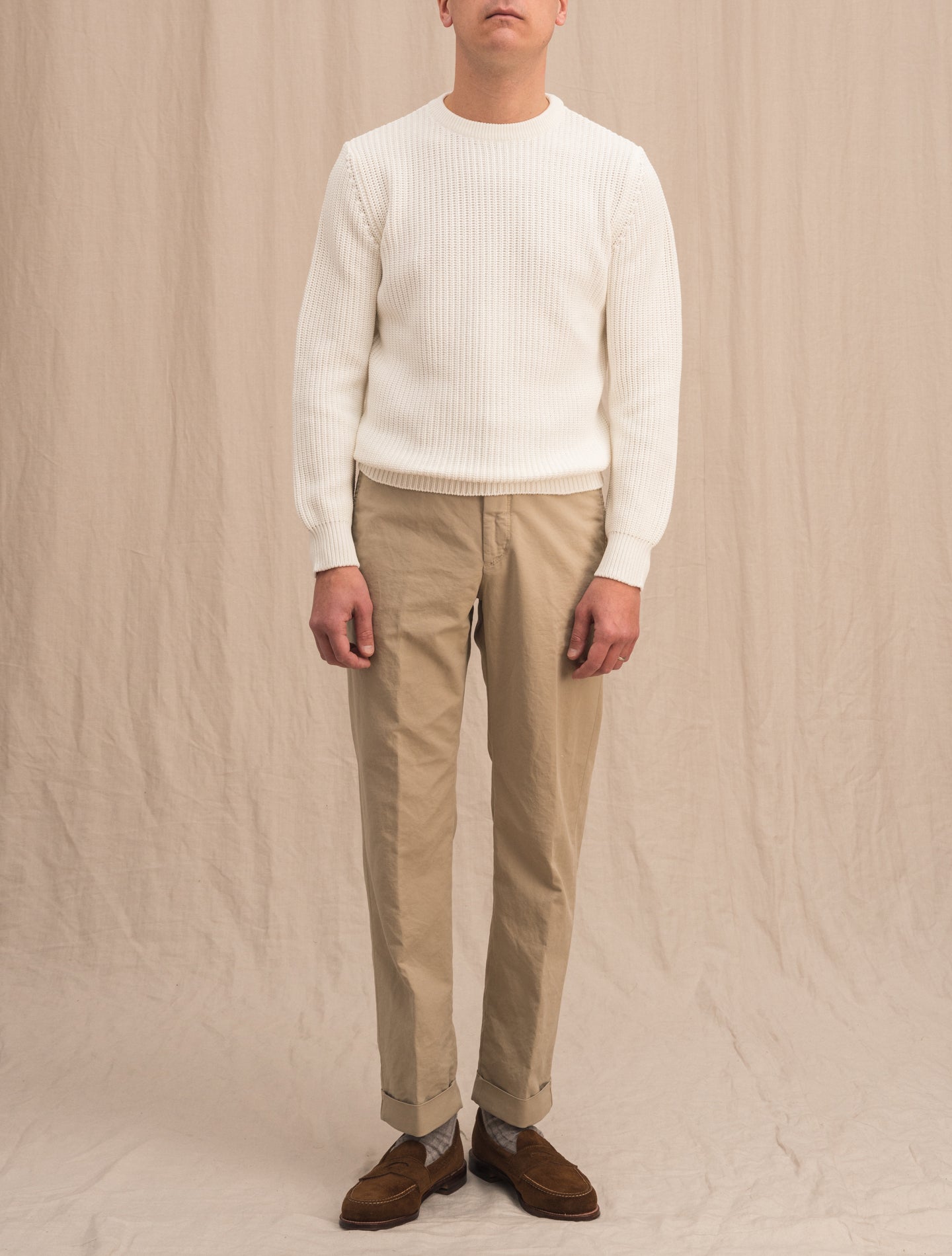 Heavy Knitted Cotton Crewneck White Morgano Knitwear 46