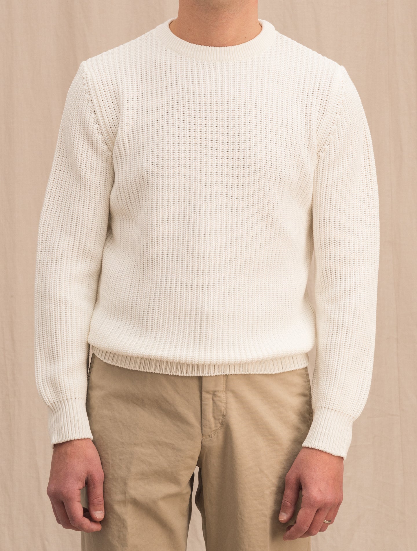 Heavy Knitted Cotton Crewneck White Morgano Knitwear 46