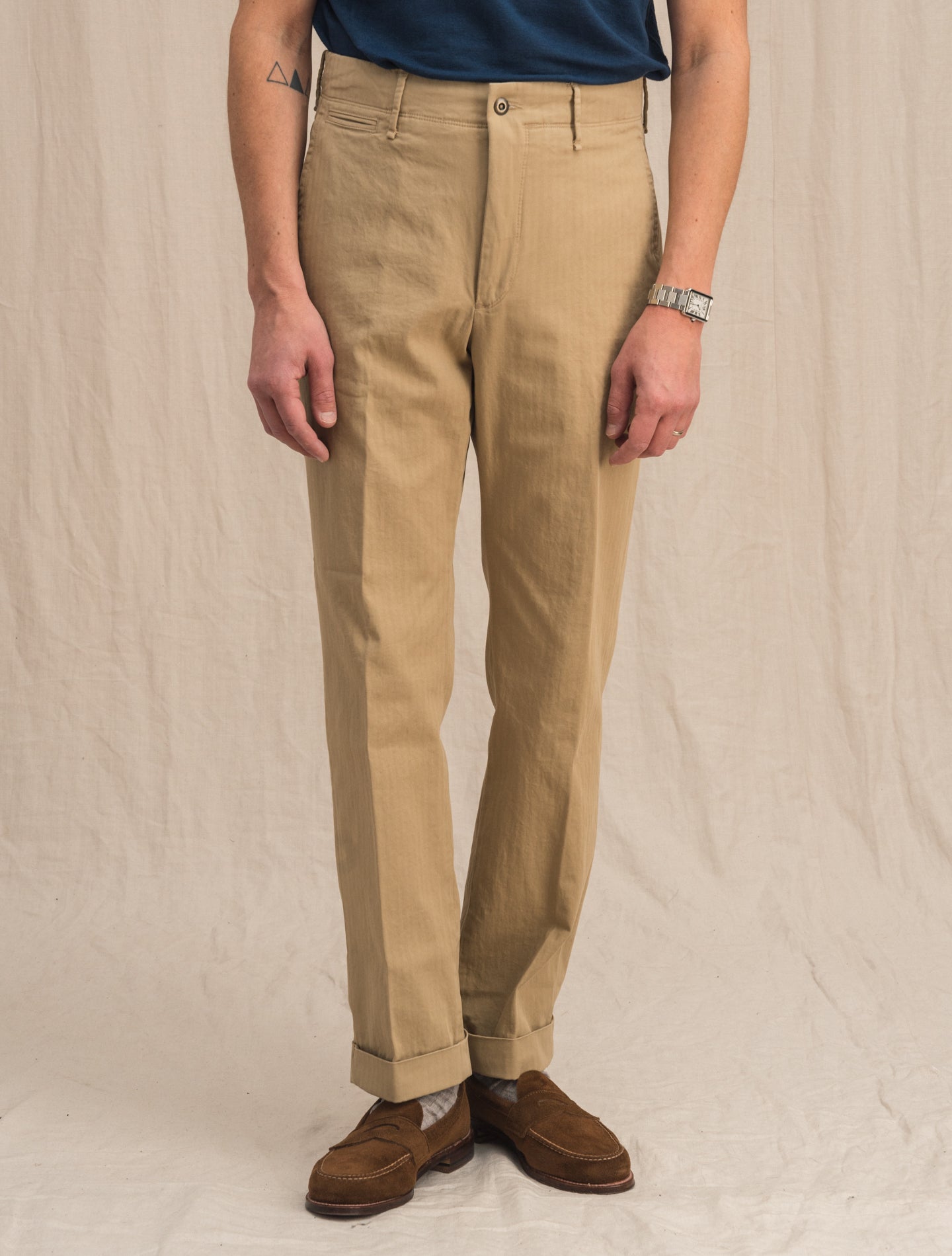 Herringbone Regular Fit Slacks Beige Incotex Trousers 31