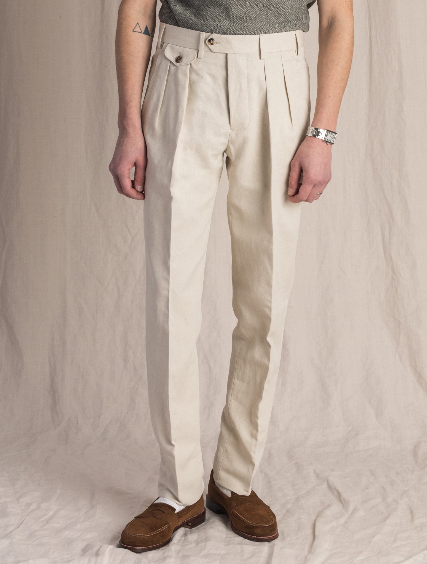 High Waisted Cotton Linen Trouser Beige Lardini Trousers 48