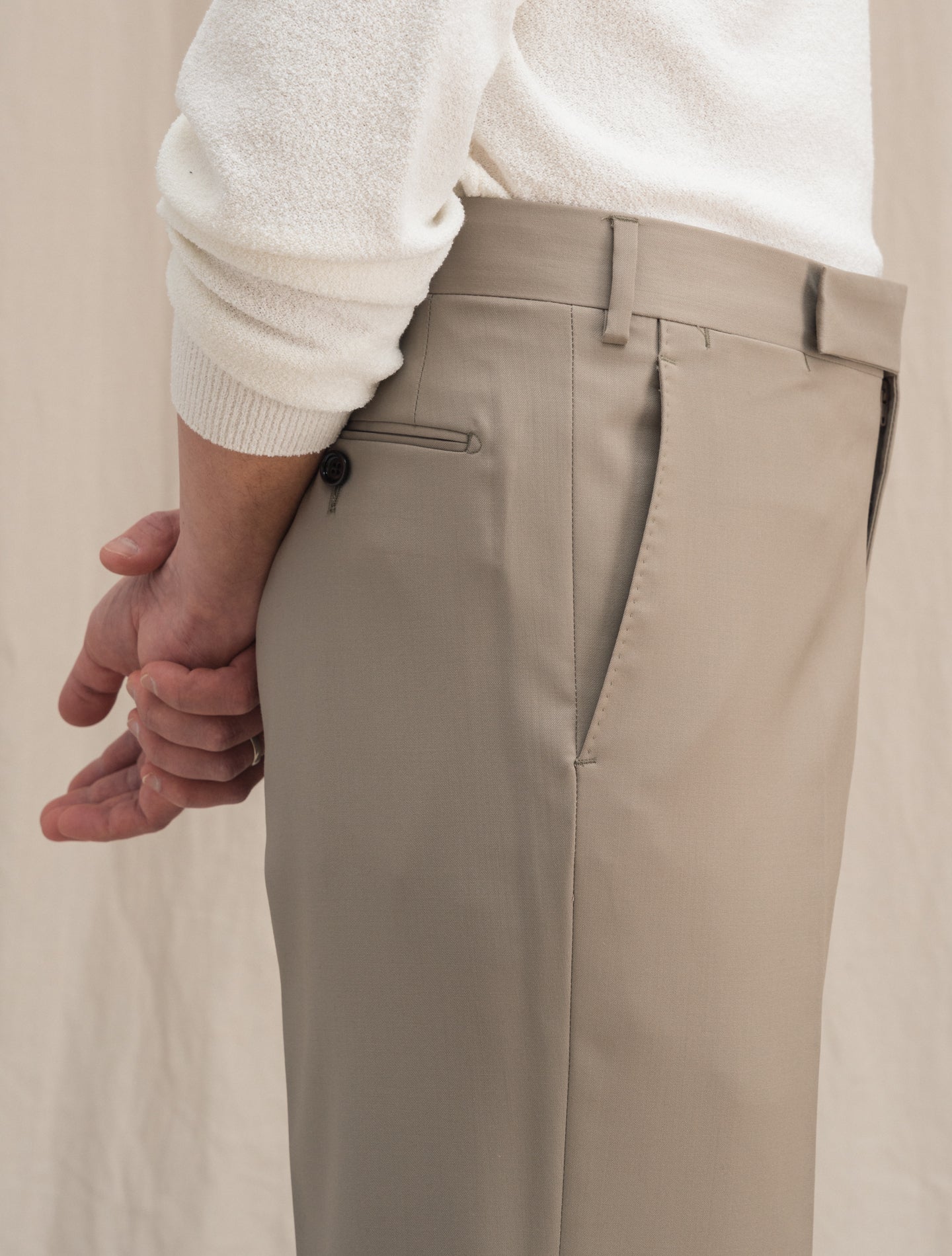 High Waisted Wool Trousers Beige Lardini Trousers 48