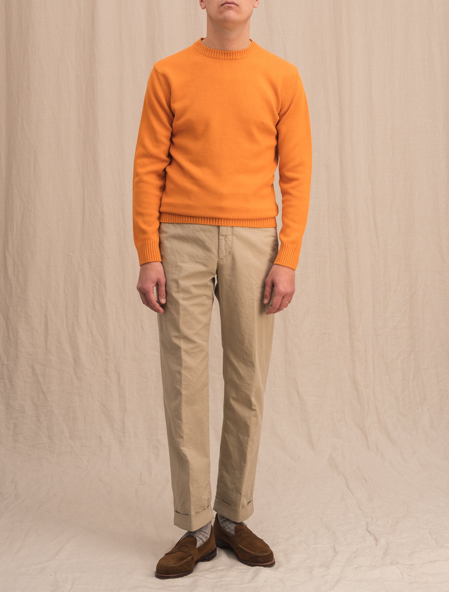 Knitted Cotton Crewneck Orange Morgano Knitwear 46