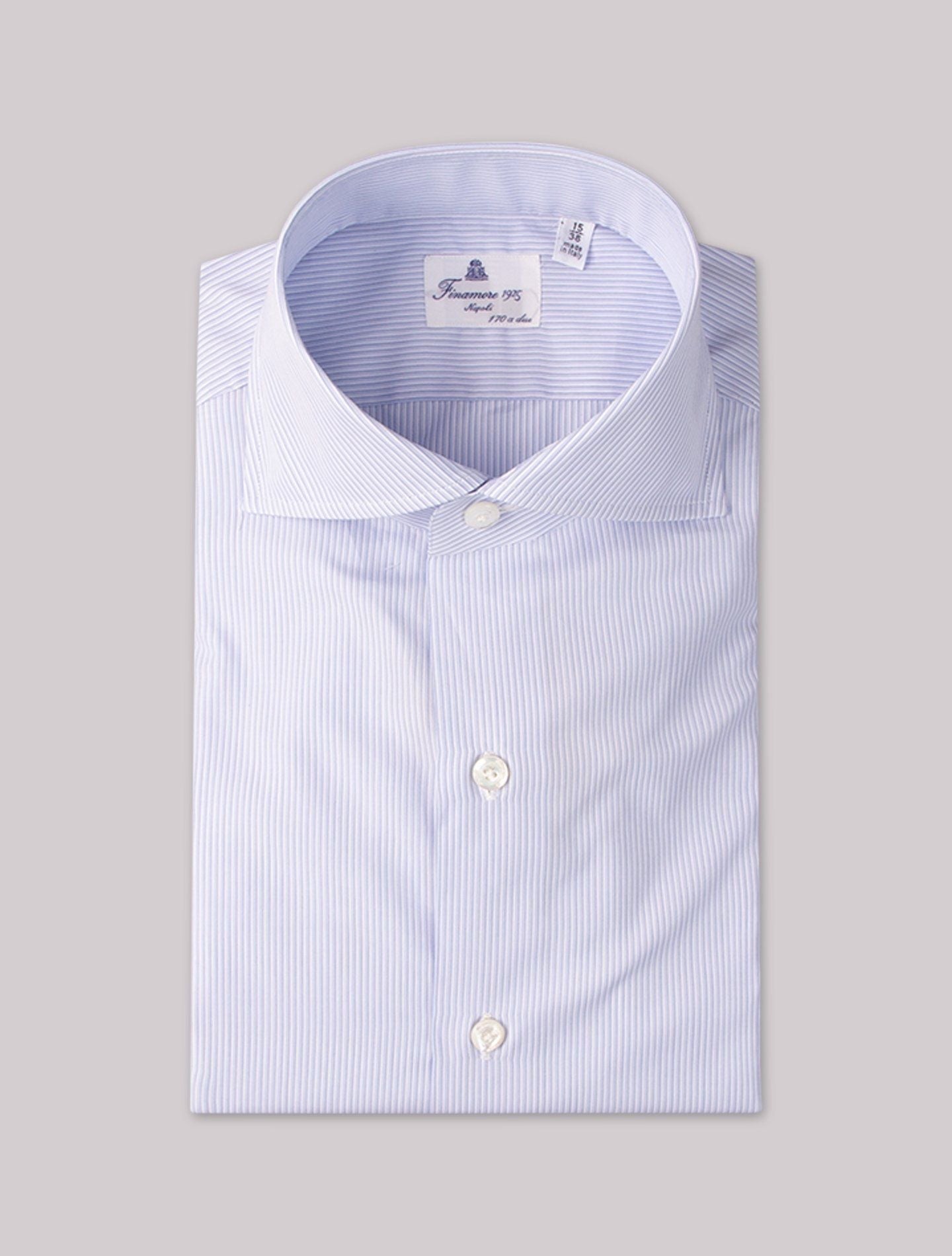 Light Blue Striped Eduardo 170 Cut Away Shirt Finamore Shirts 38