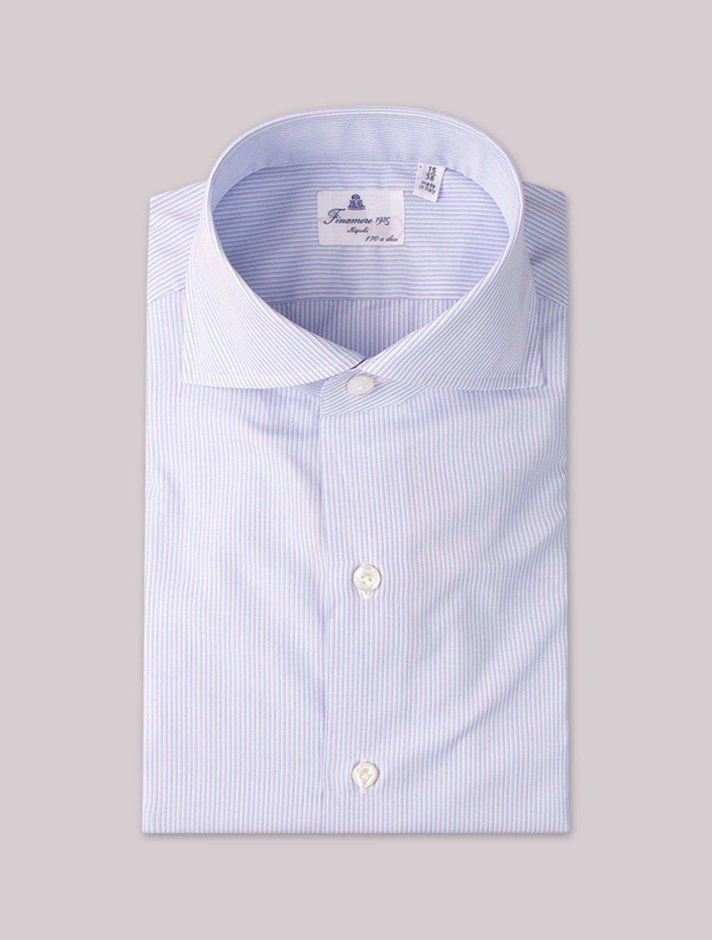 Light Blue Striped Eduardo 170 Cut Away Shirt Finamore Shirts Gabucci