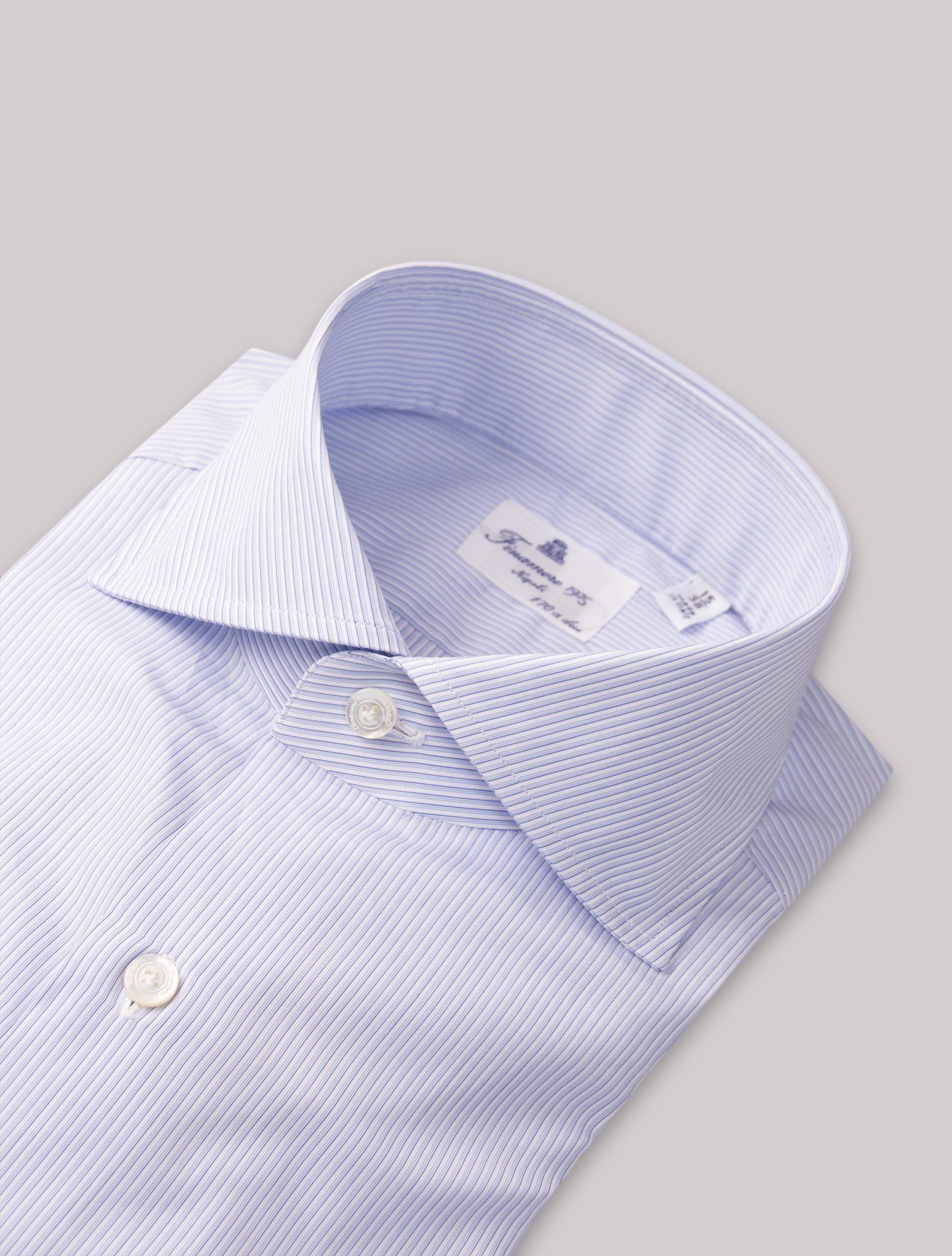 Light Blue Striped Eduardo 170 Cut Away Shirt Finamore Shirts Gabucci