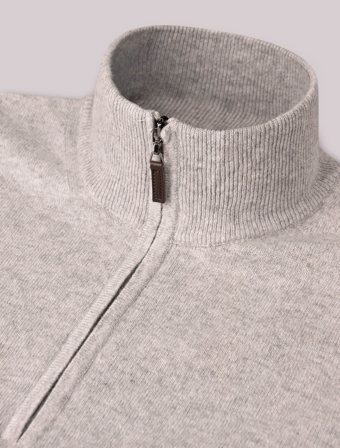 Light Grey Knitted Half Zip Sweater