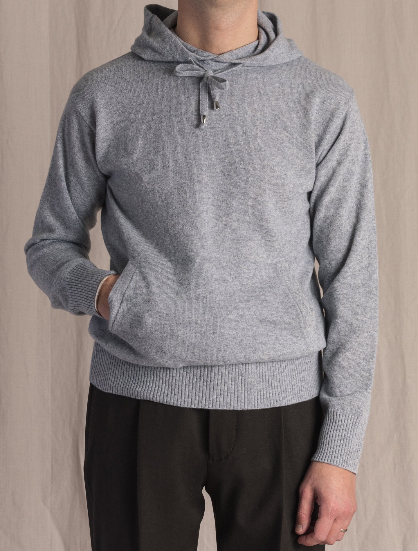 Light Grey Knitted Hoodie Sweater | Gabucci