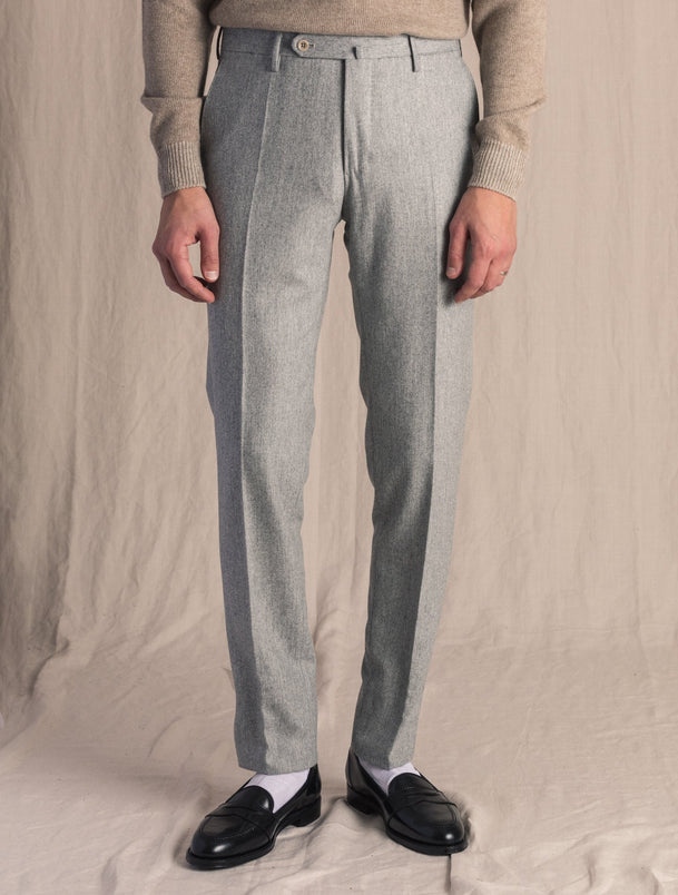 Single Pleat Trouser  Mid Grey Woollen Flannel  Natalino